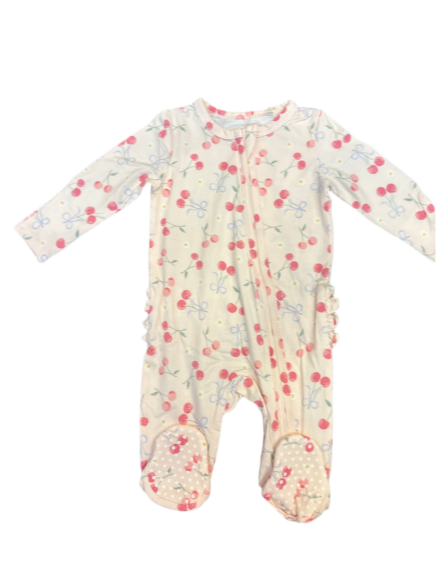 Sweet bow cherries zipper footie
