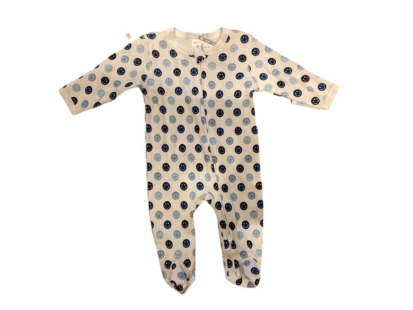 Baby steps white blue smile face onesie