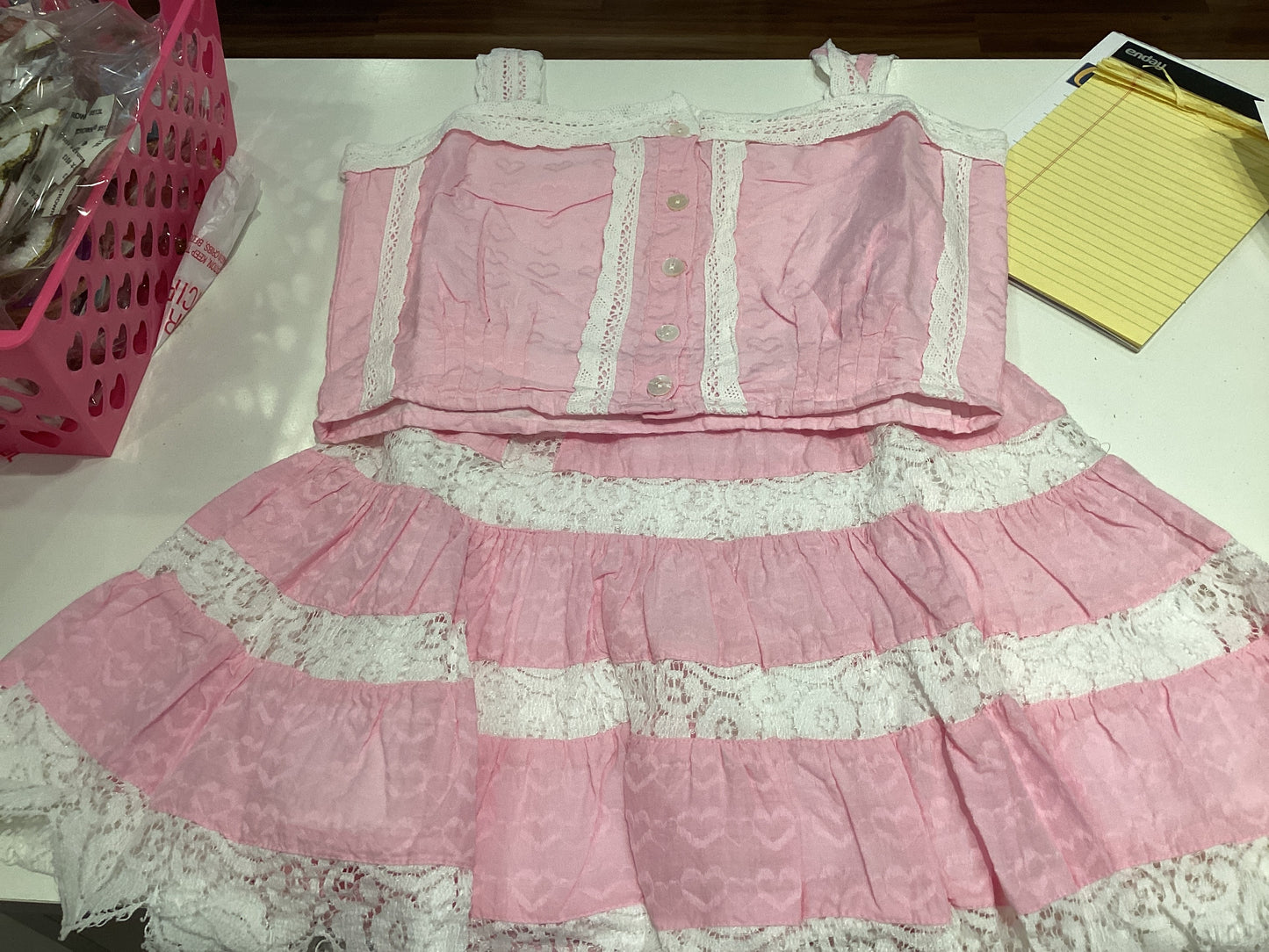 Theme pink lace skirt and tank