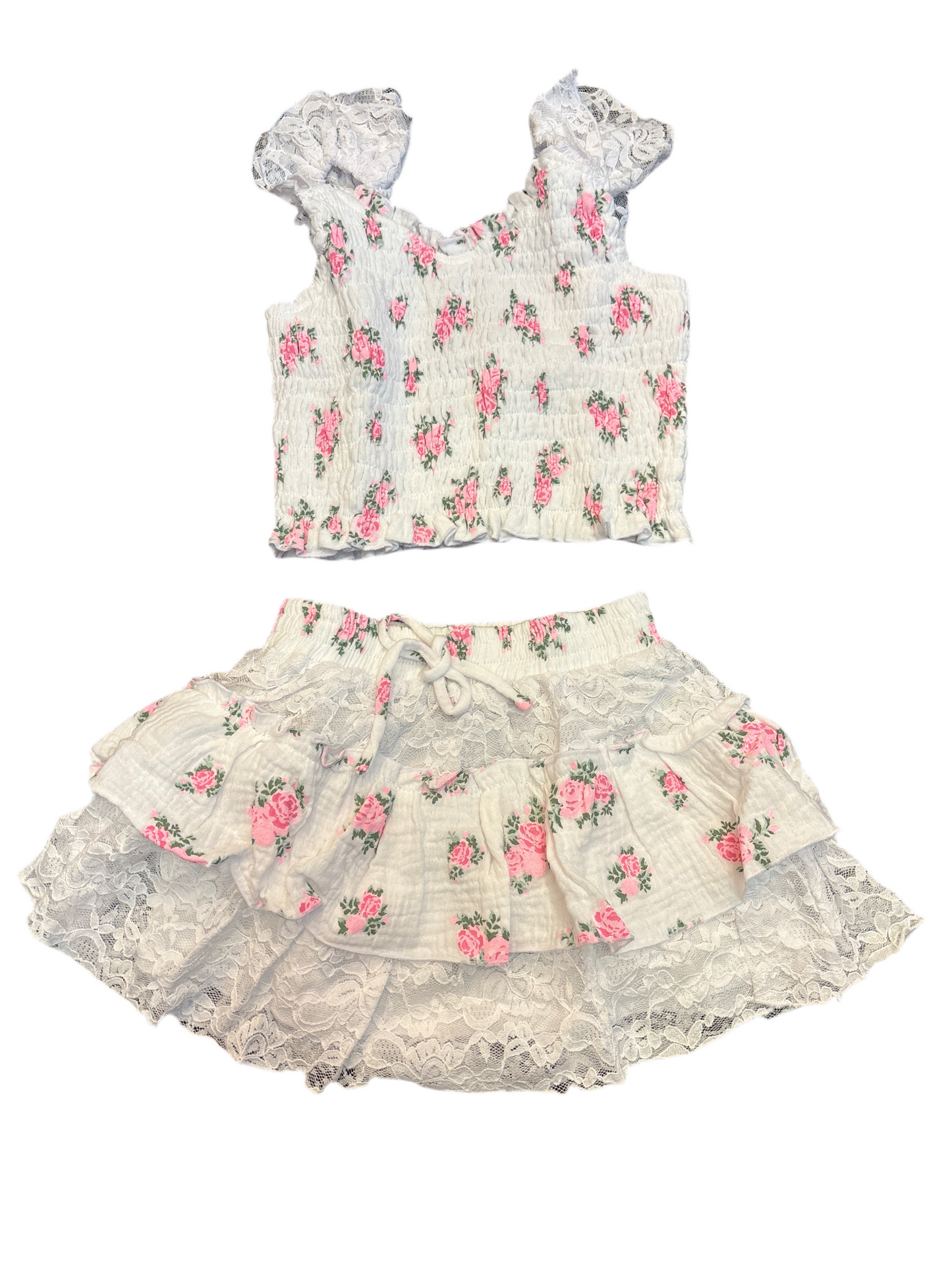Toddler white pink flowers 2 pc set