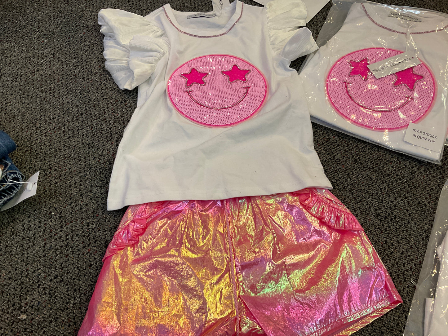 Mini dreamer star sequin top w/metallic shorts