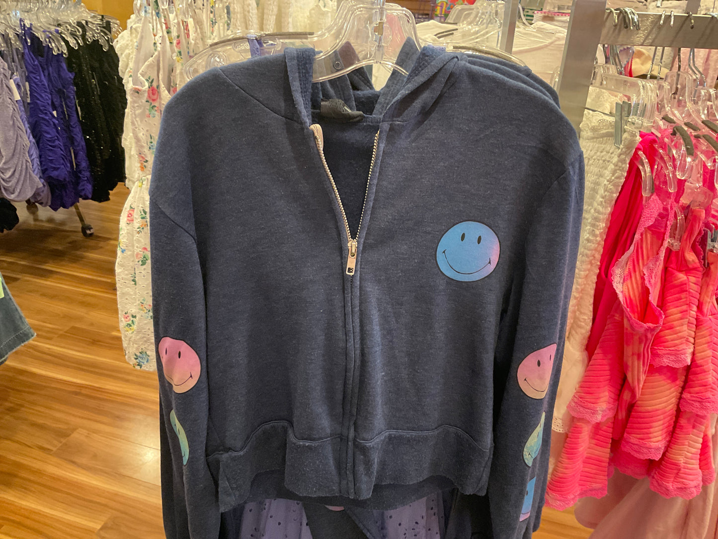 Firehouse blue zip up w/smile faces