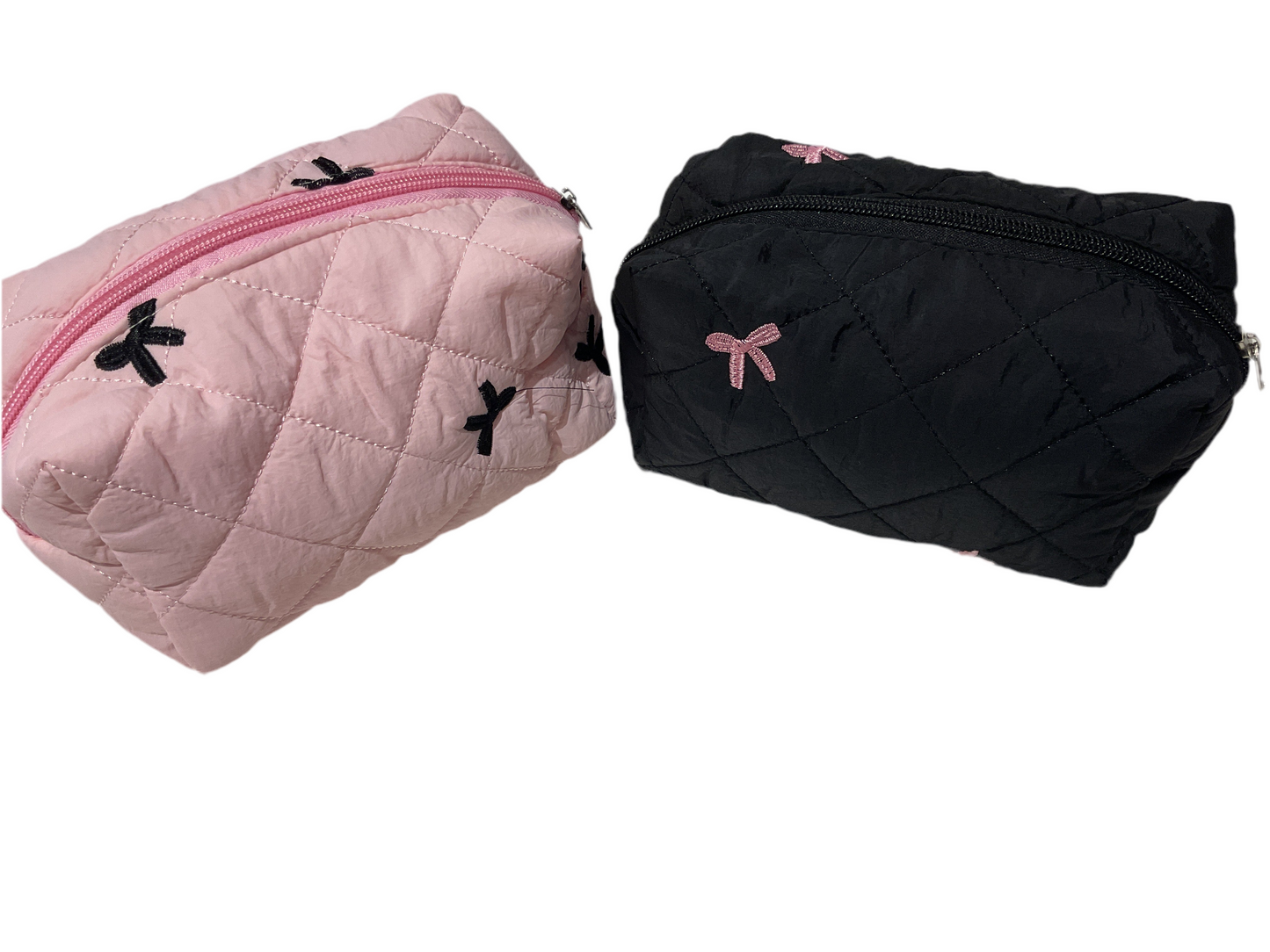 Pink and blk bow cosmetic bags