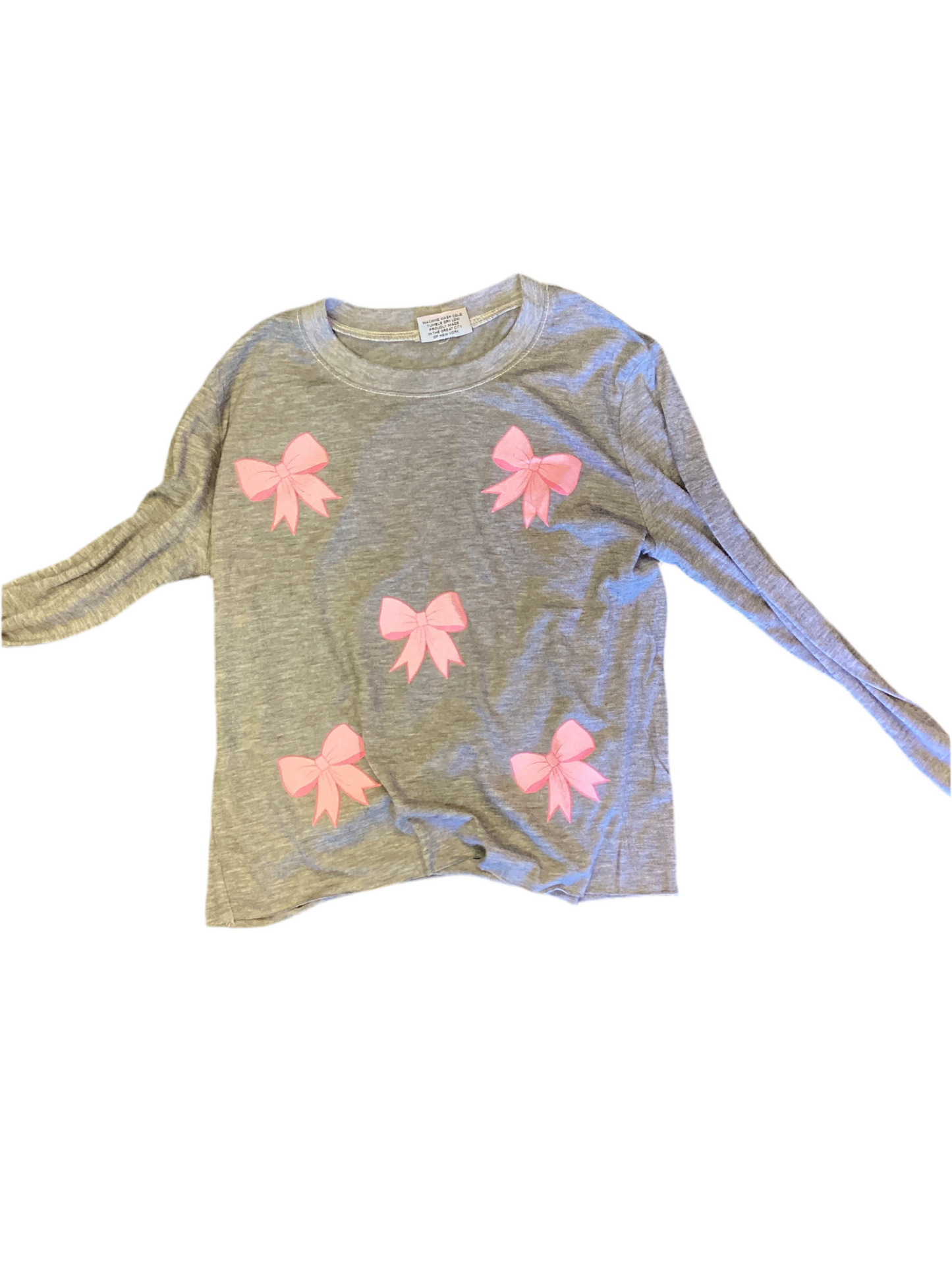 Firehouse heather grey pink bow long sleeve tshirt