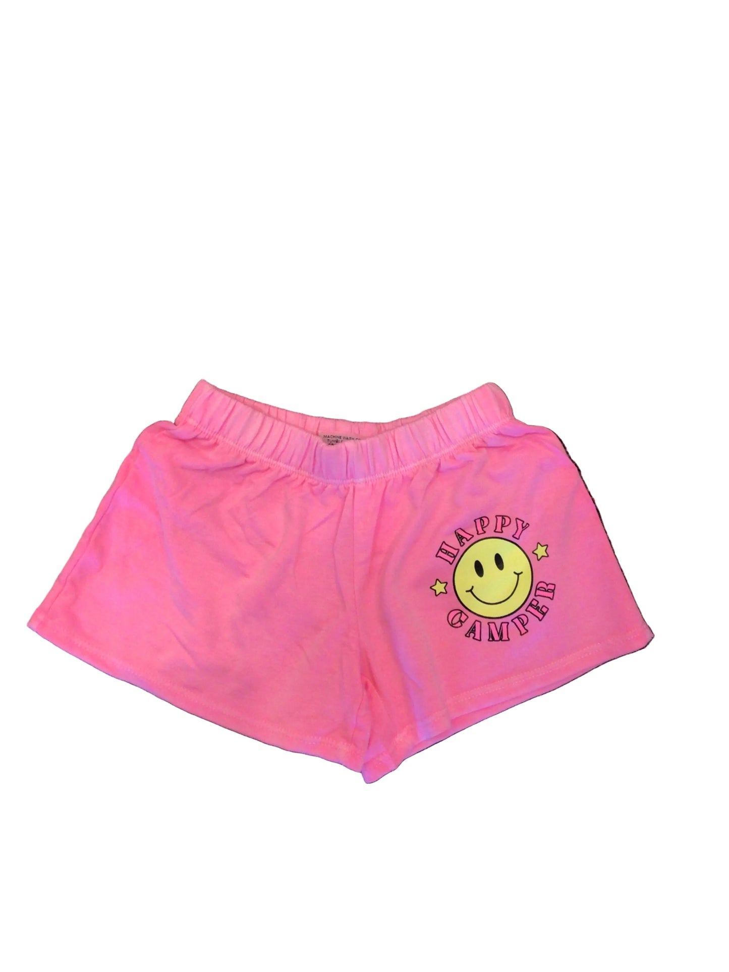 Pink happy camper smiley face short