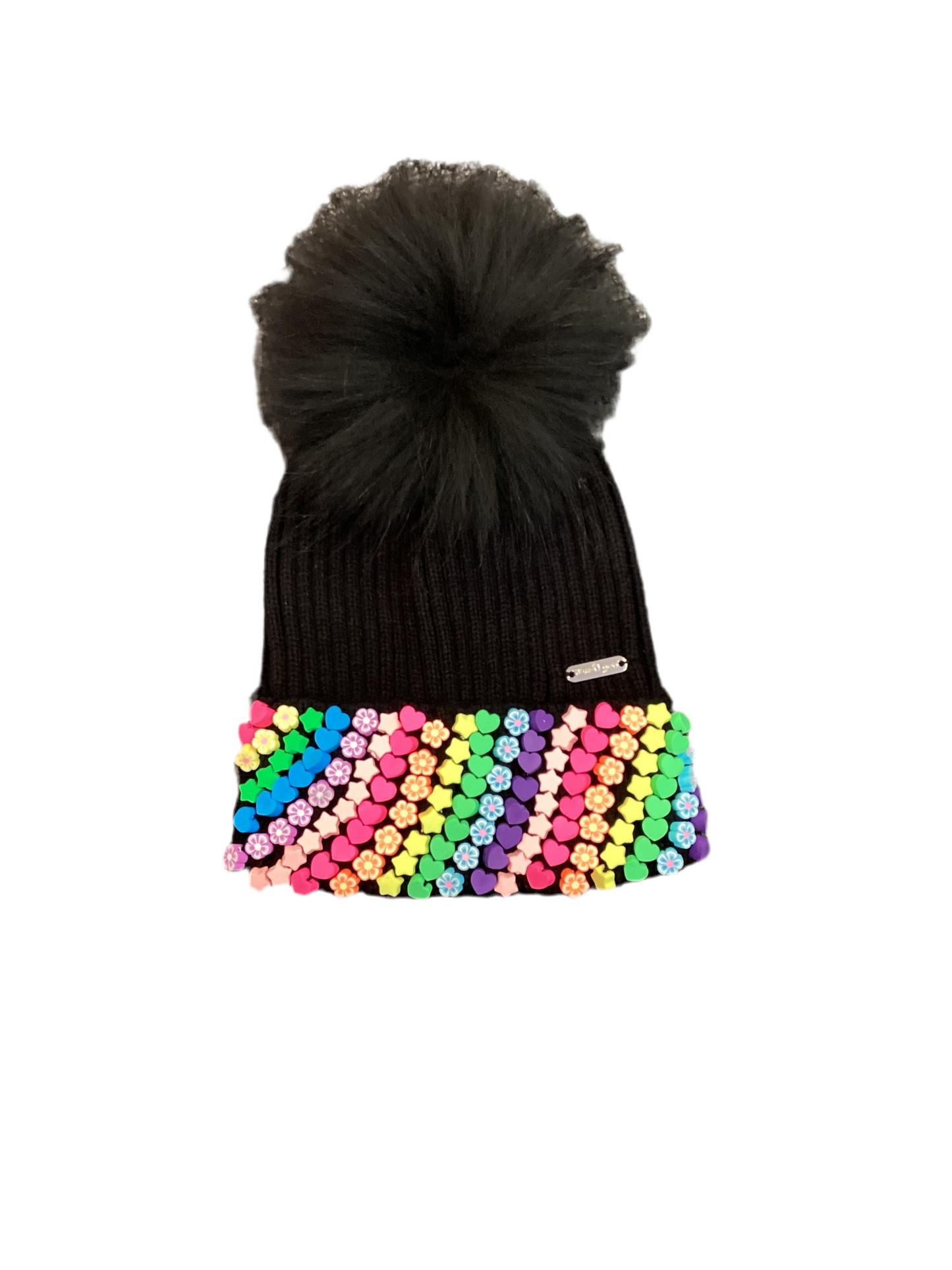 Bari Lynn charm cuff hat w/ fur pom