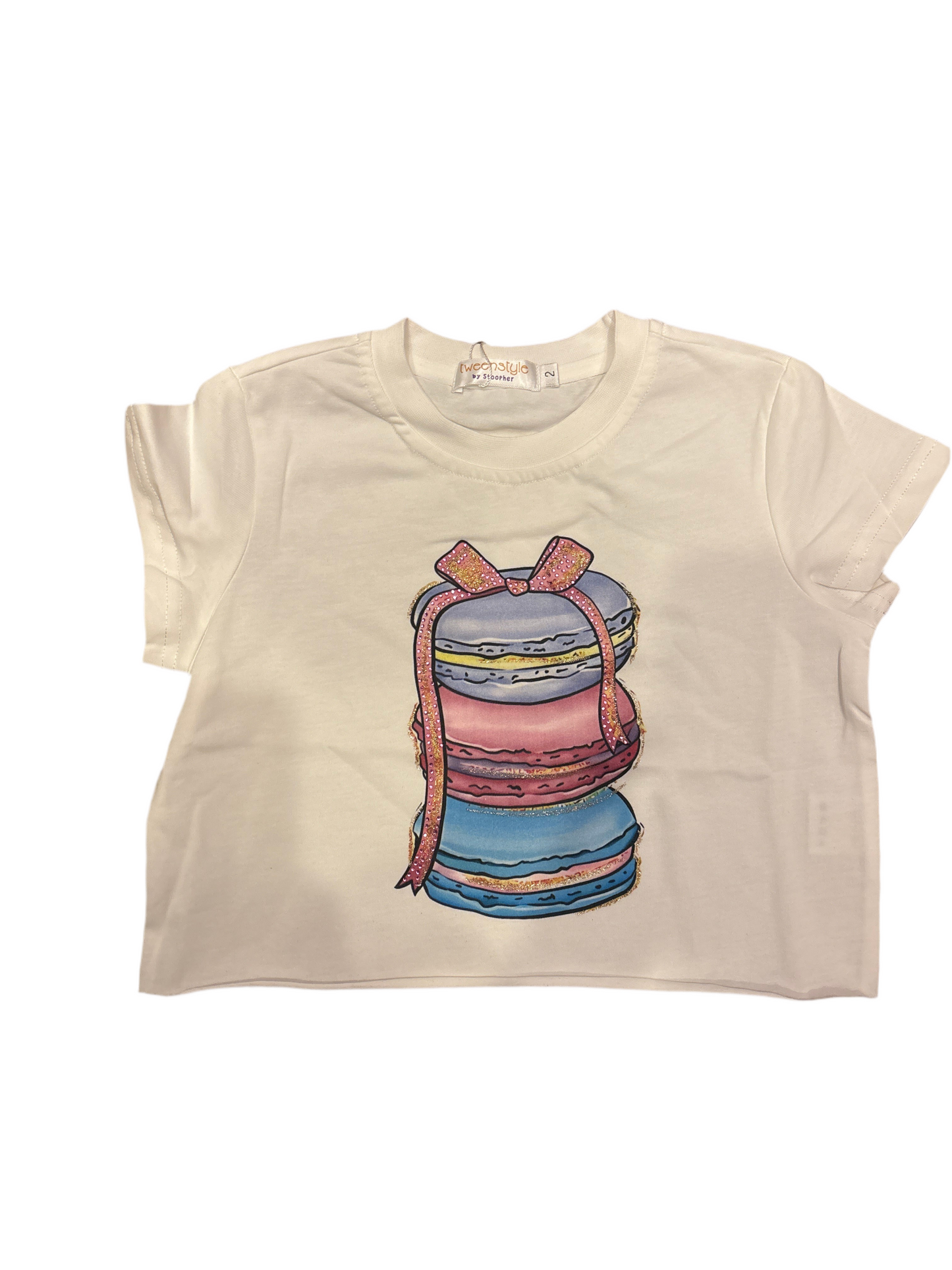 Macaroons glitter crop tee