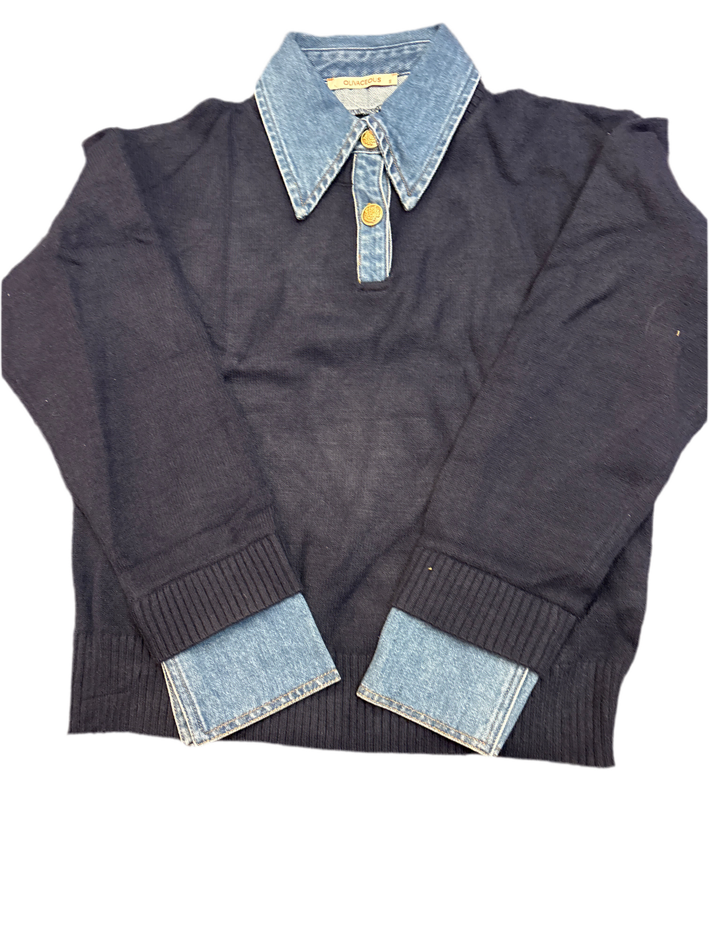 Sweater w/denim collar
