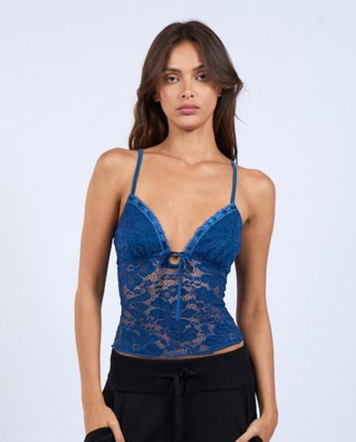 Sky to Moon blue floral cami crop top