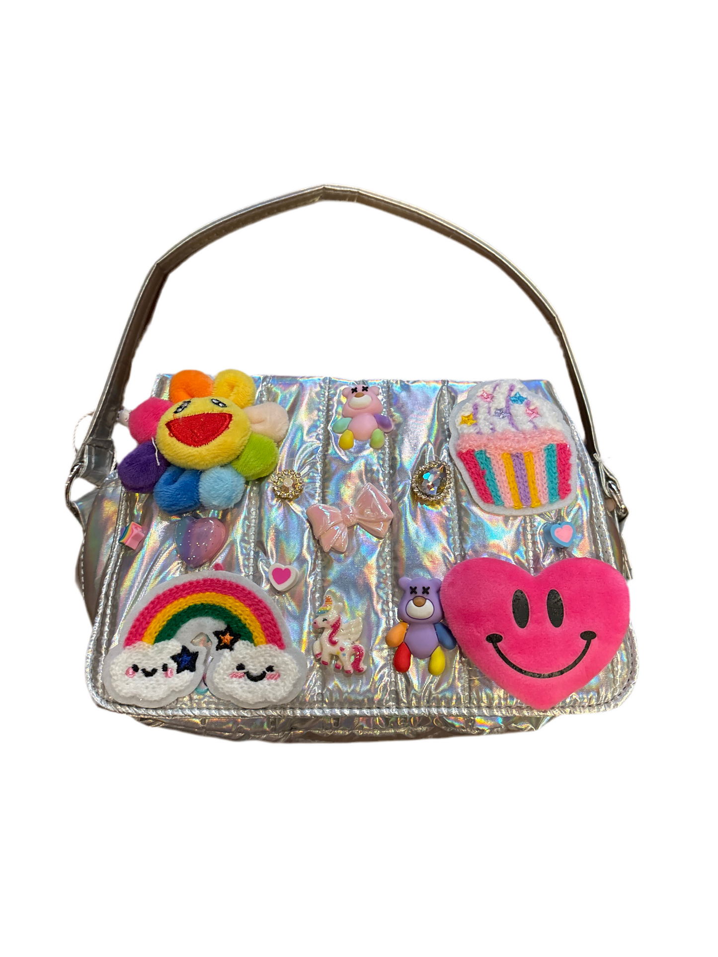 Silver quilted charm bag