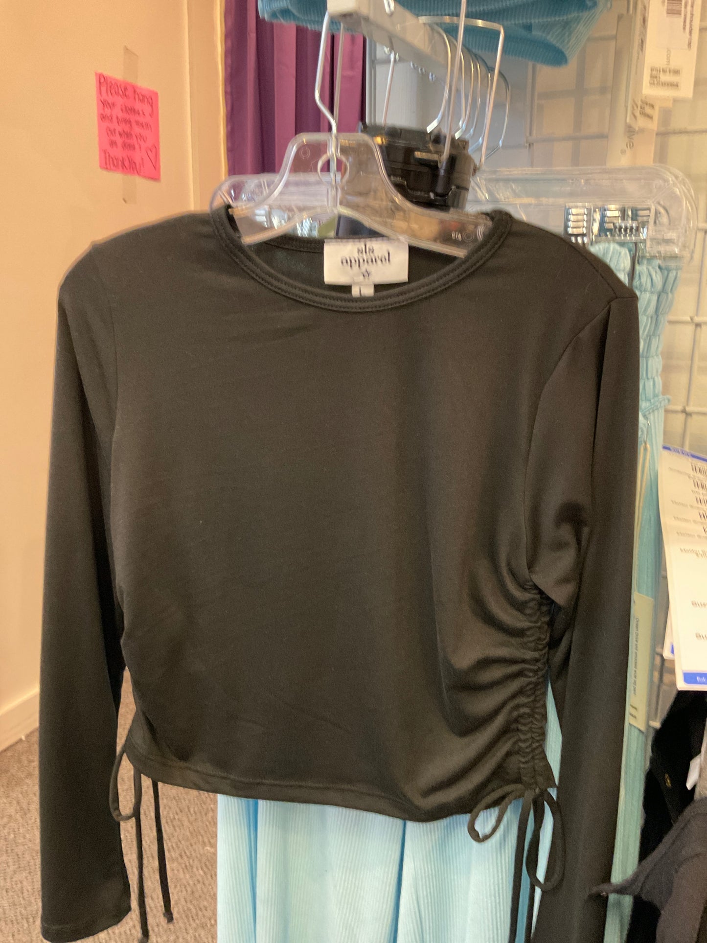 SLS apparel black side tie long sleeve