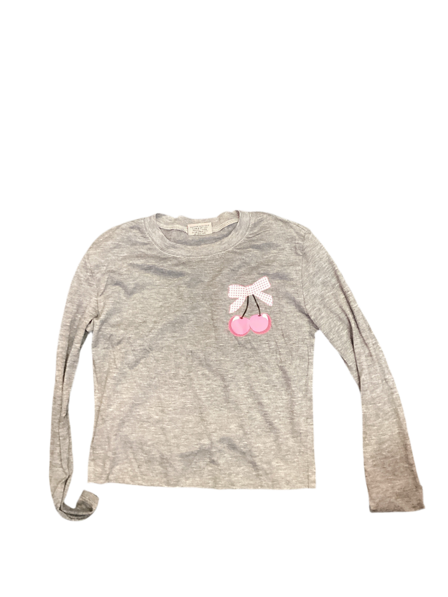Firehouse grey bow and cherries long sleeve tshirt