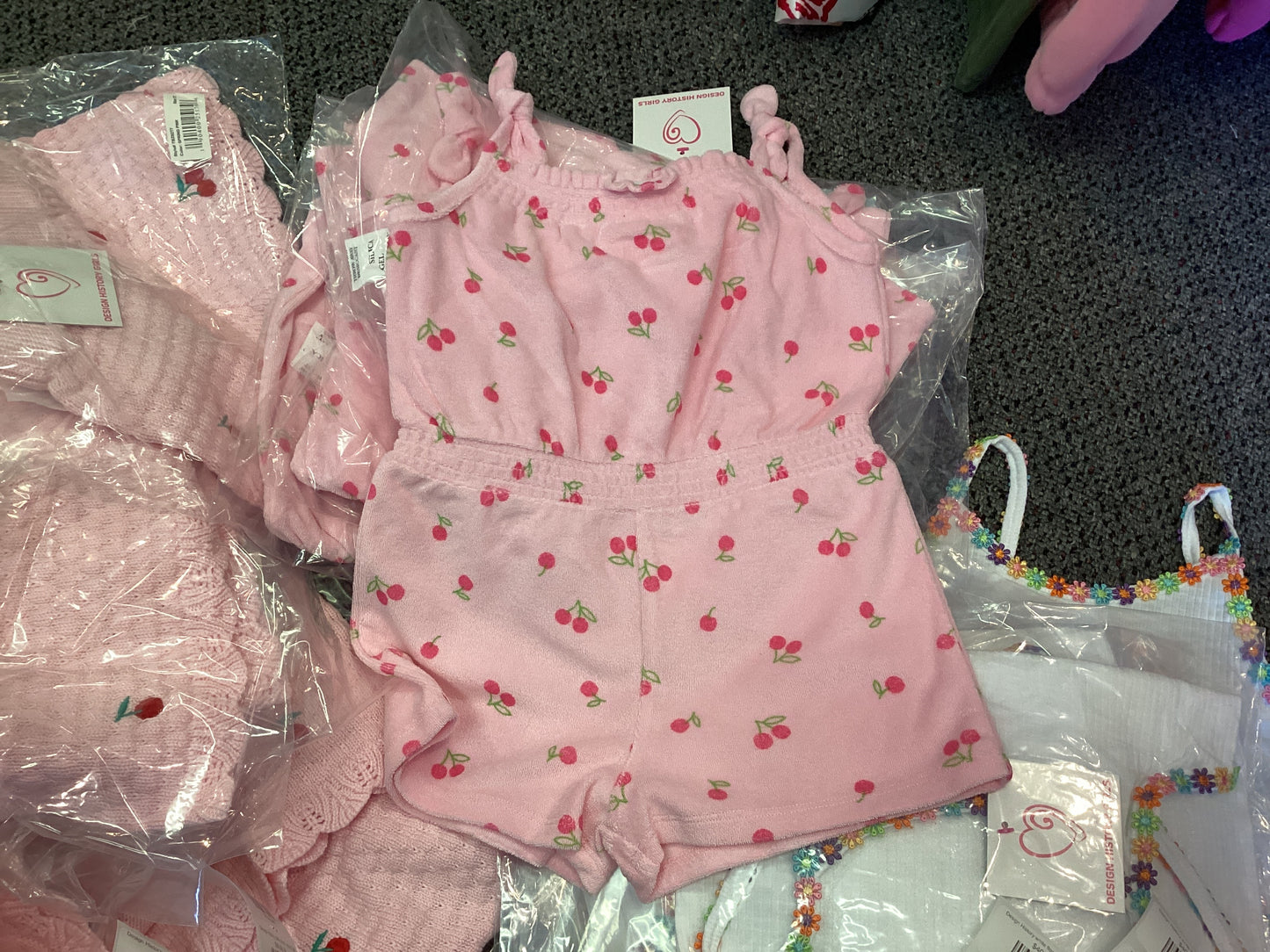 Design History pink cherry terry romper
