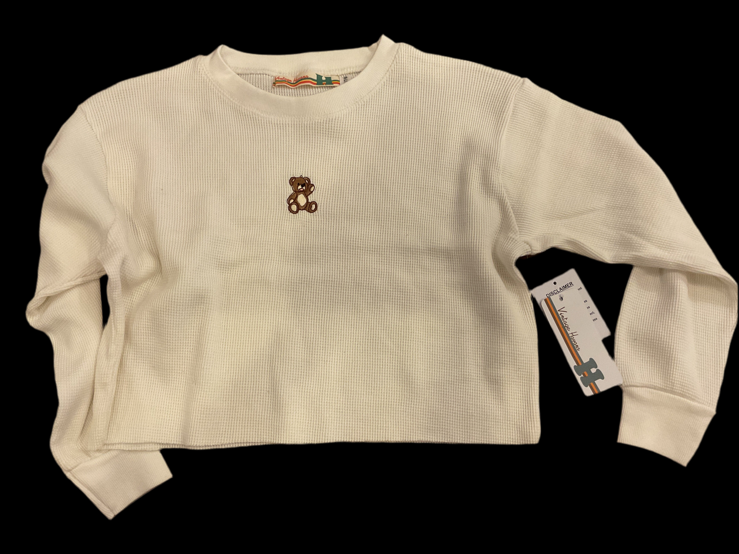 Crop white thermal with embroidered bear