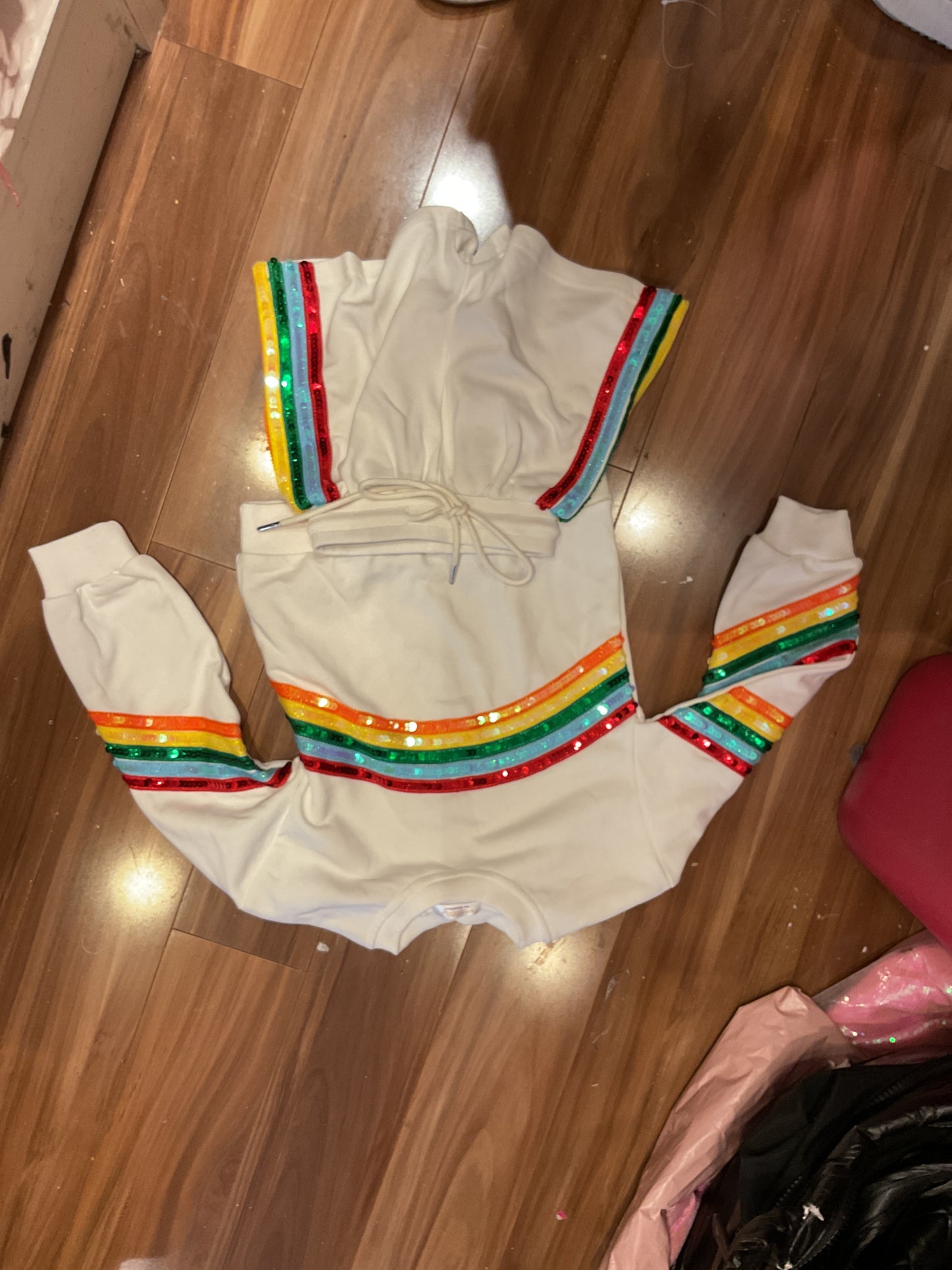 Stoopher rainbow stripe short set