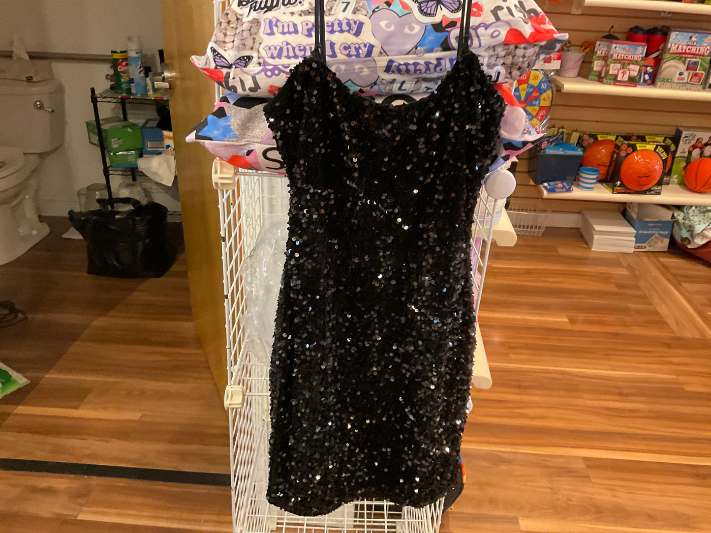 Velvi junior black sequin spaghetti strap dress