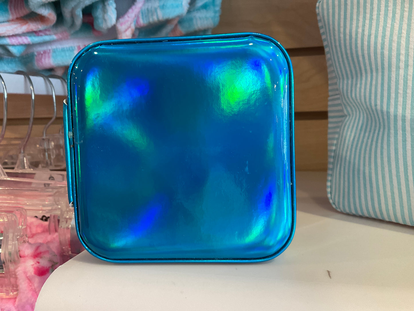 Metallic blue square jewelry case