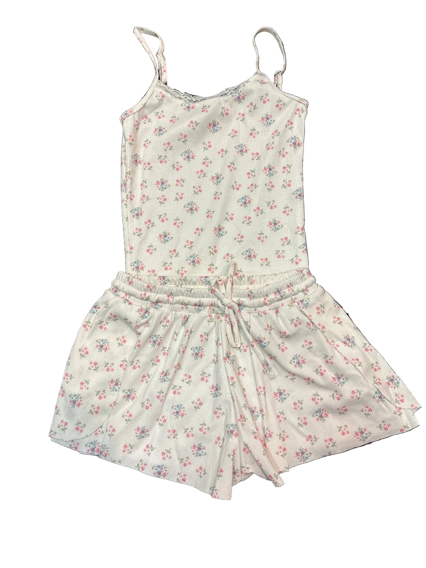 White multy color flower short set
