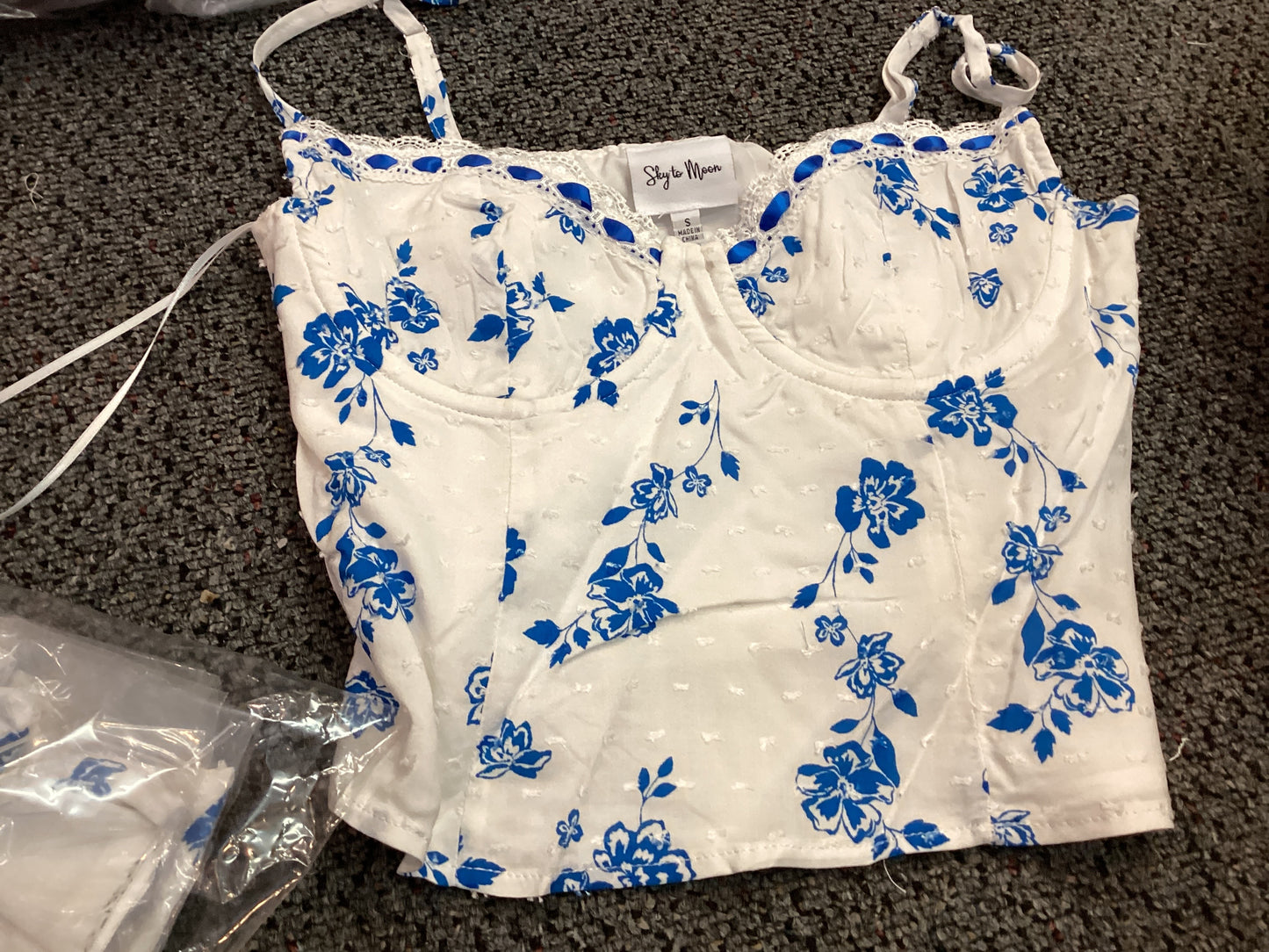 Sky to Moon blue floral lace cami