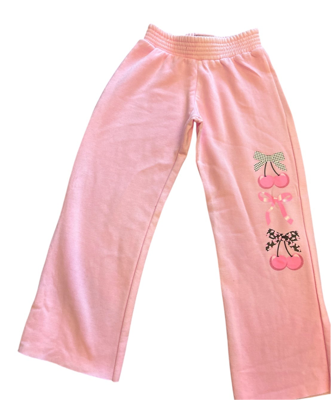 Ice Pink Wide Leg Sweat w Cherries&Bows