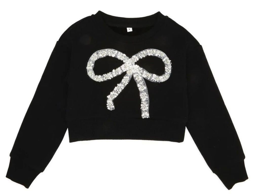 Blk rhinestone bow sweatshirt