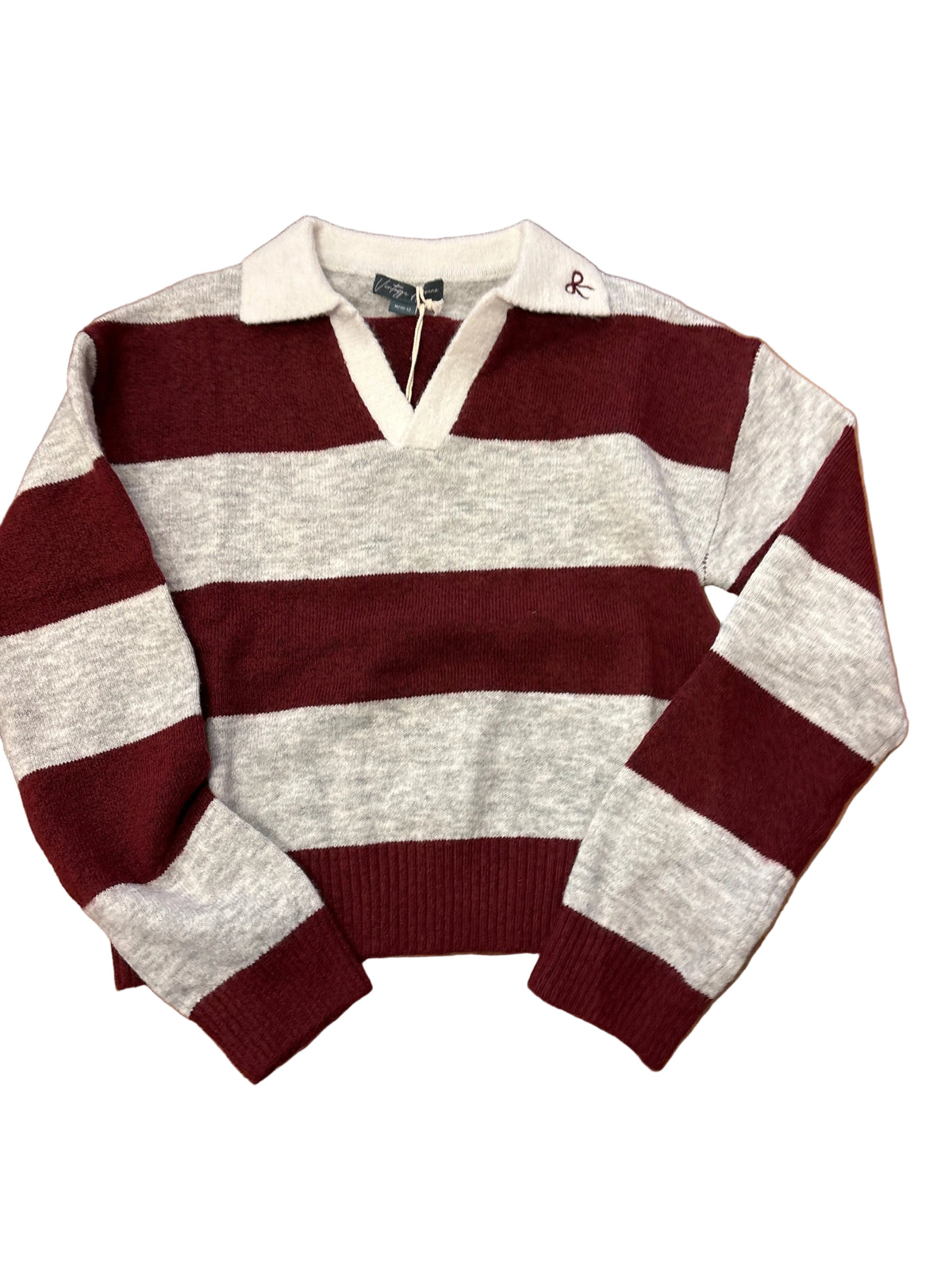 Heather grey/maroon clara stripe sweater