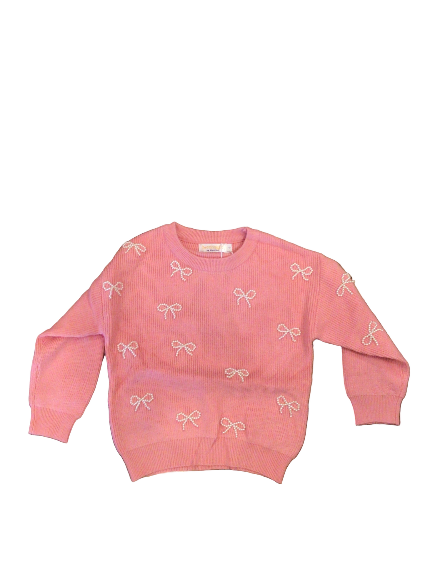 Pink sweater with pearl bows