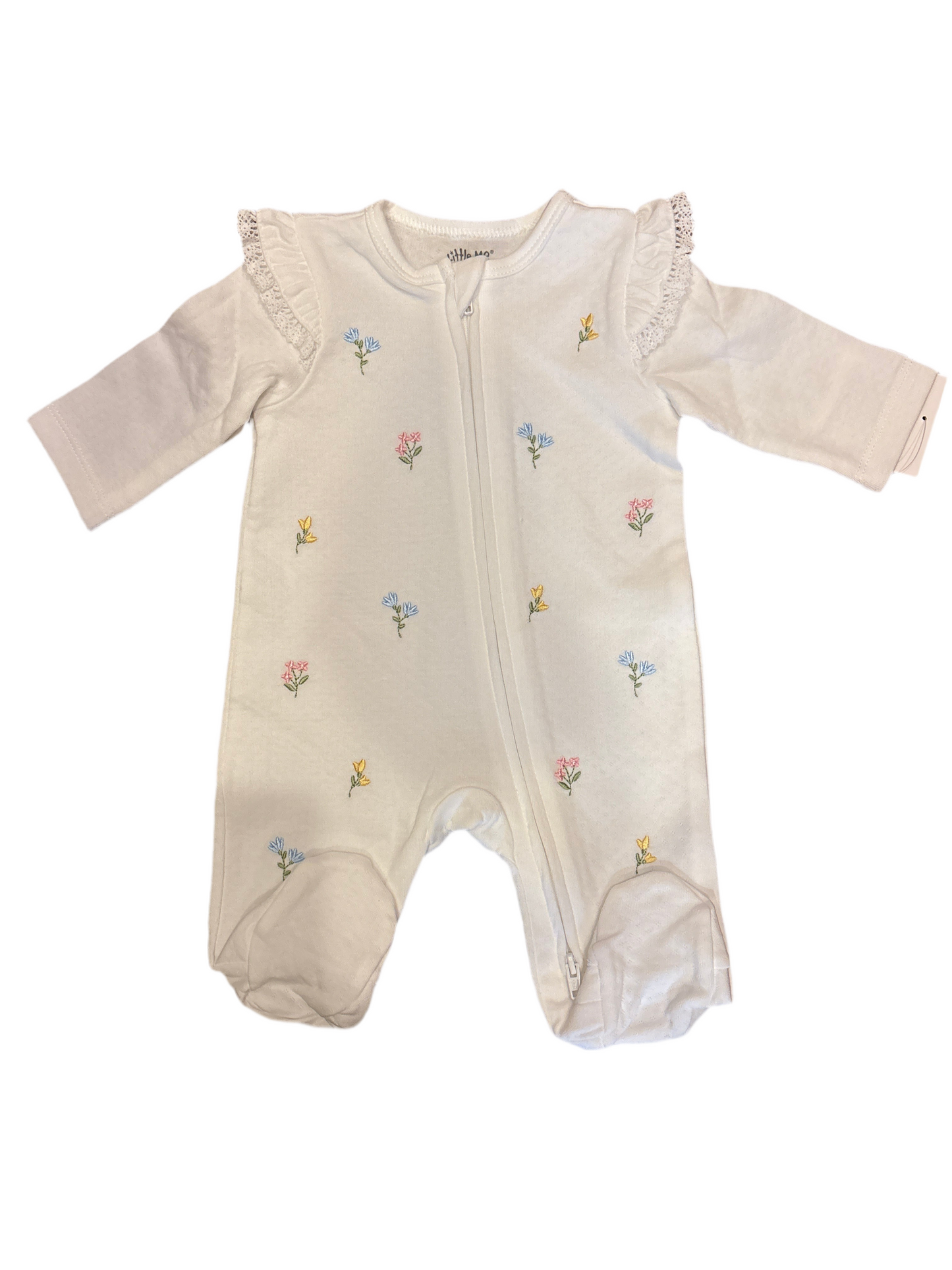 White zip up footie w/flowers