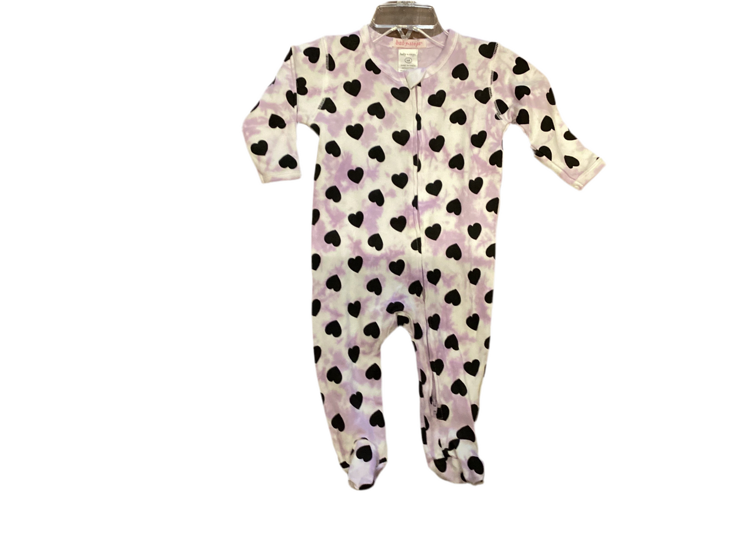 Baby steps baby girl purple black hearts footie