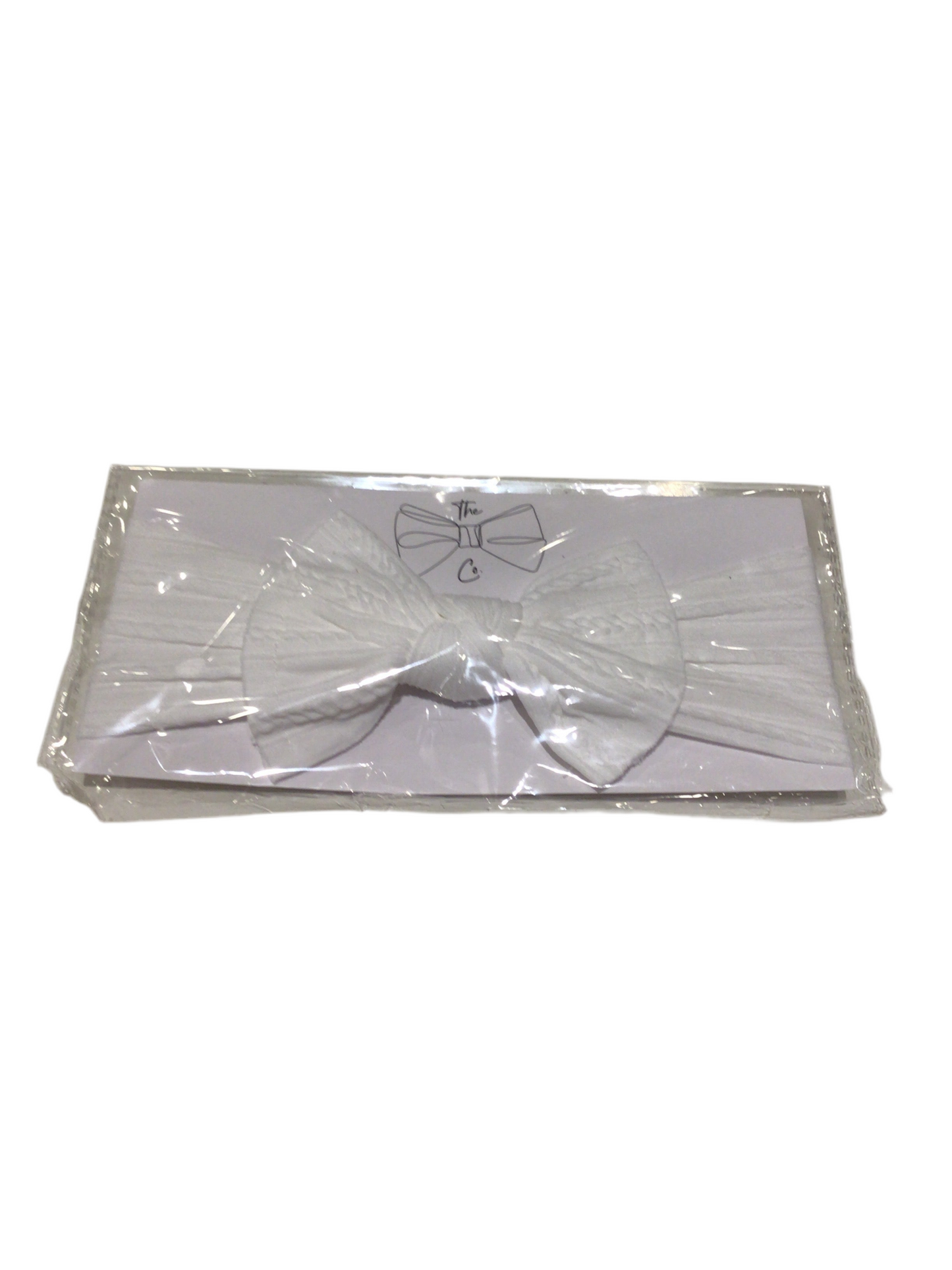 White cable baby knit bow headband