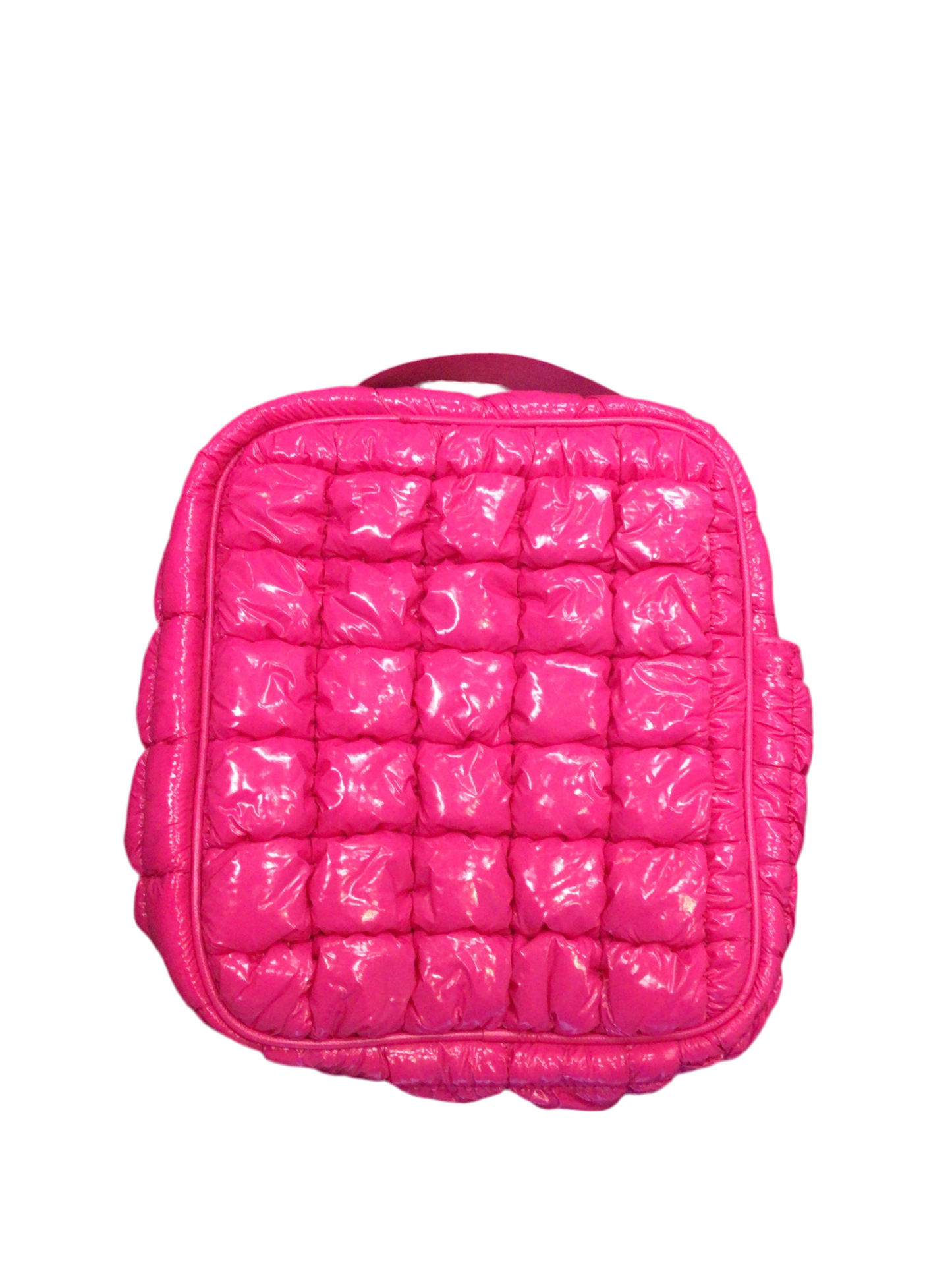 IScream hot pink shiny puffer lunch tote