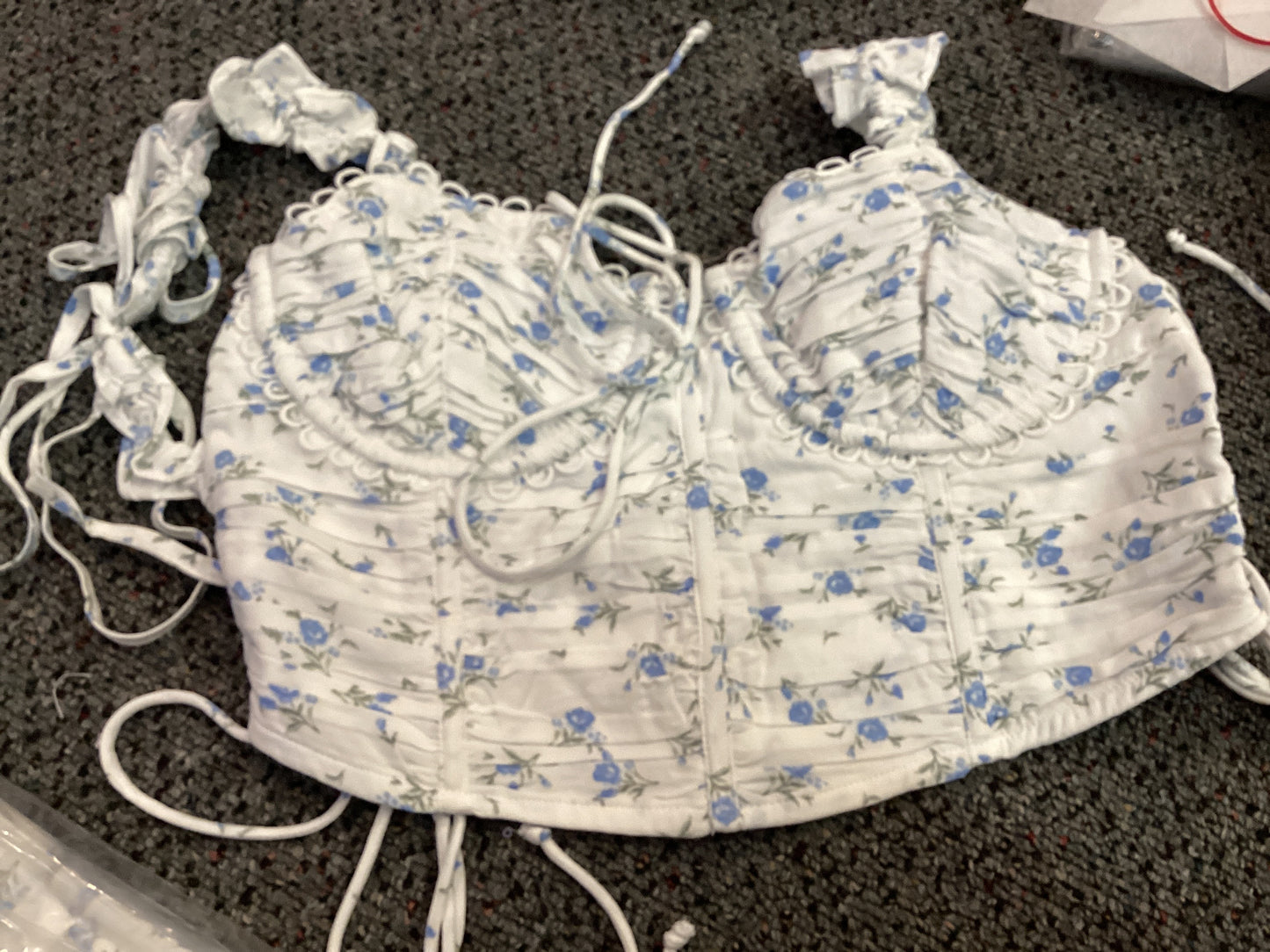 Sky to Moon floral ruffle corset crop top