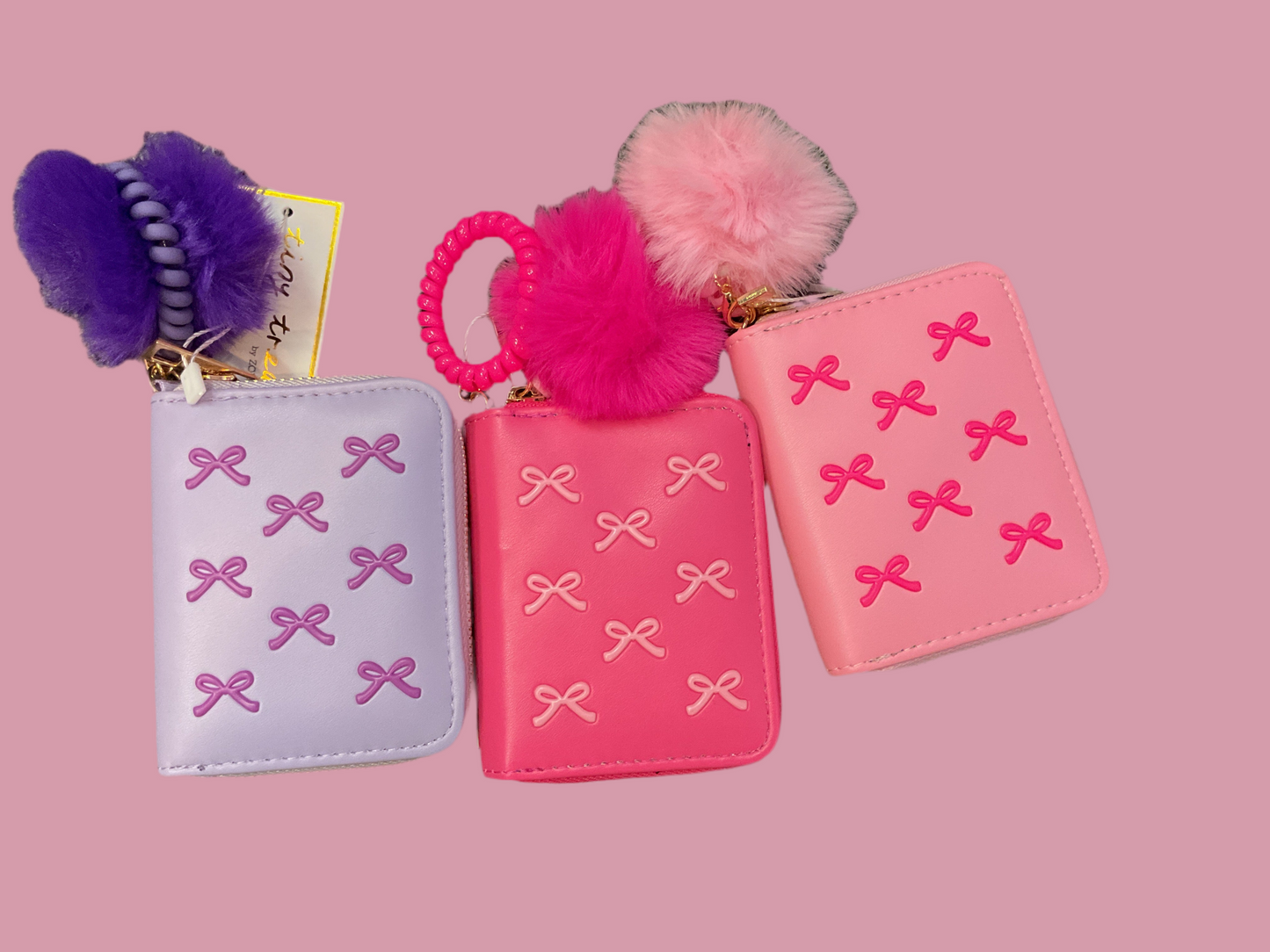 Bow Pom Pom Zip Wallet