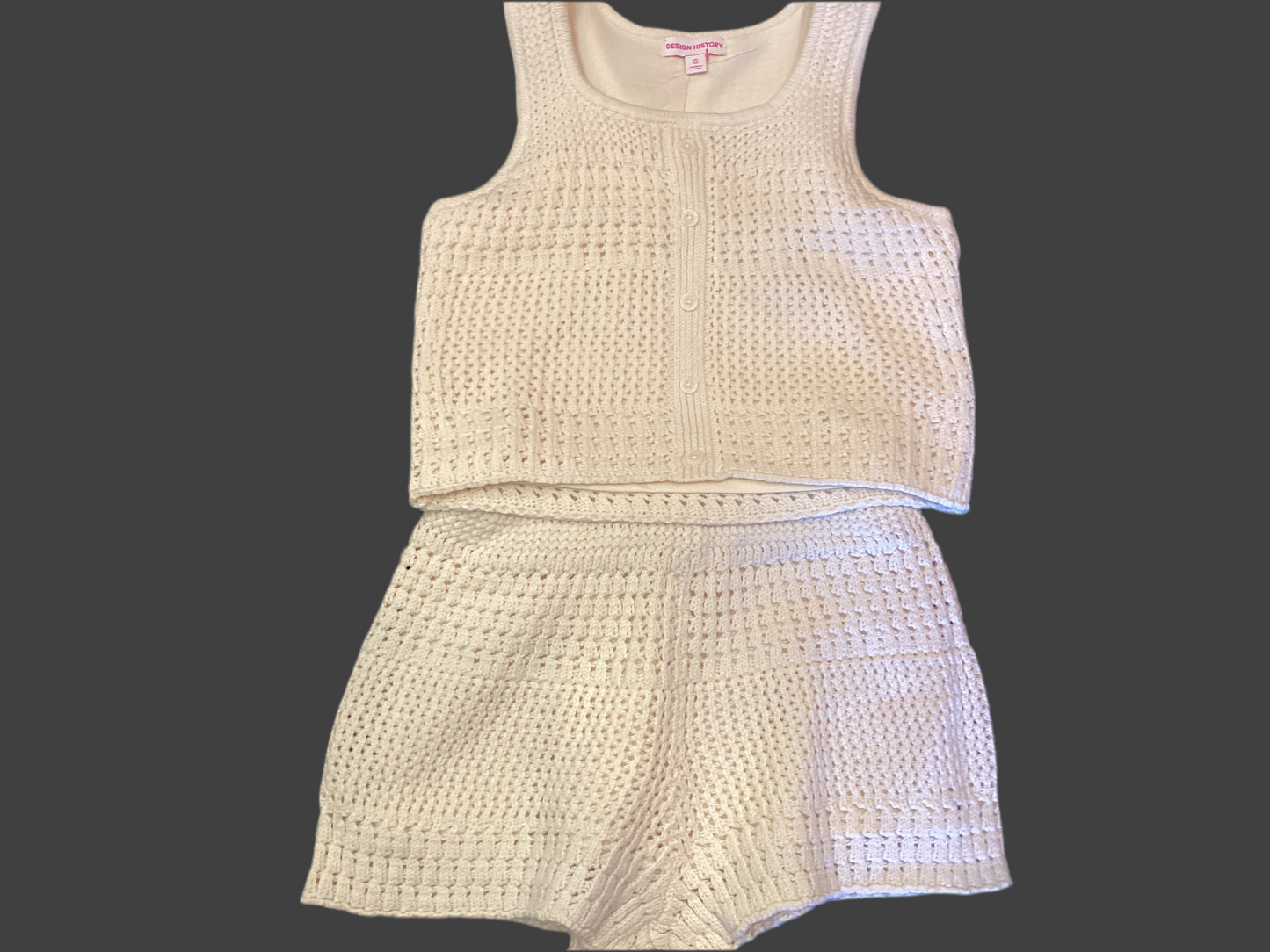 Design history cream crochet 2pc short outfit