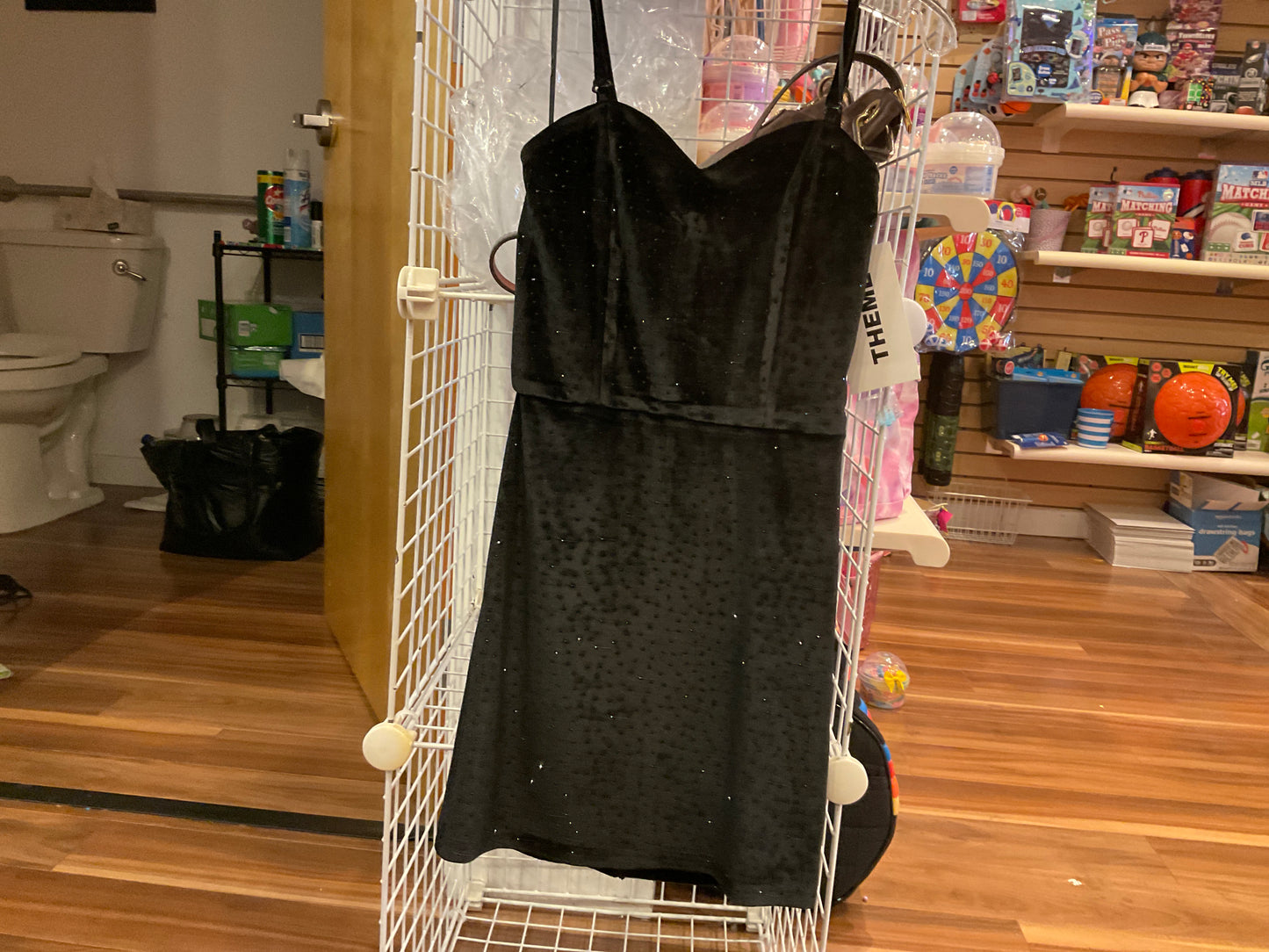 Theme kids black velvet dress with black rhinestones