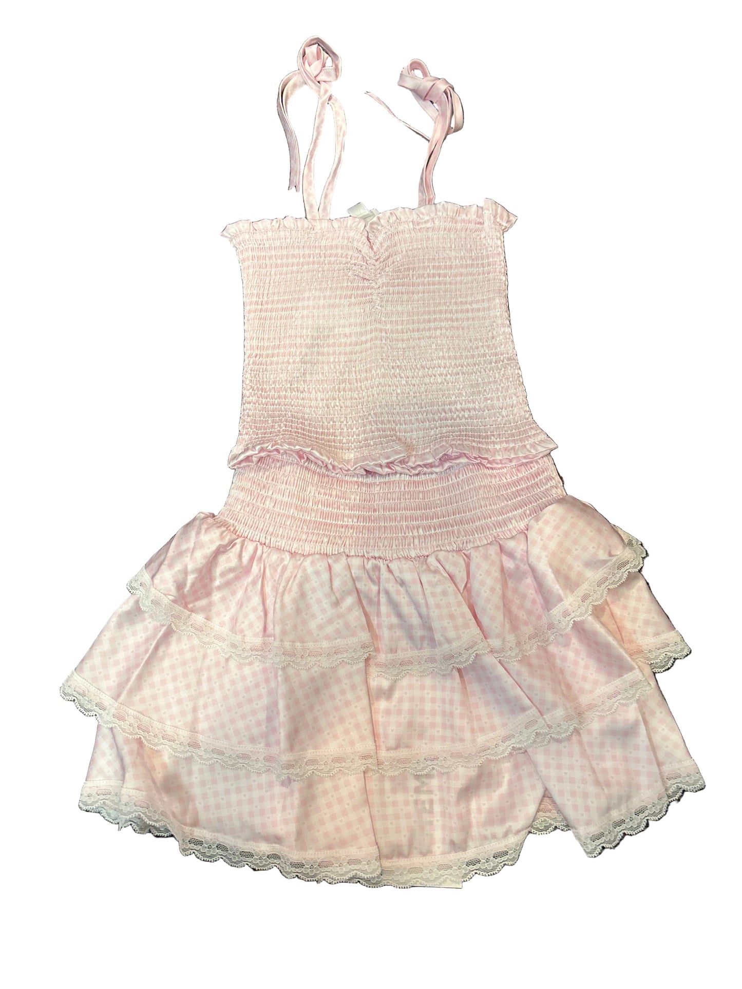Pink & white gingham skirt set