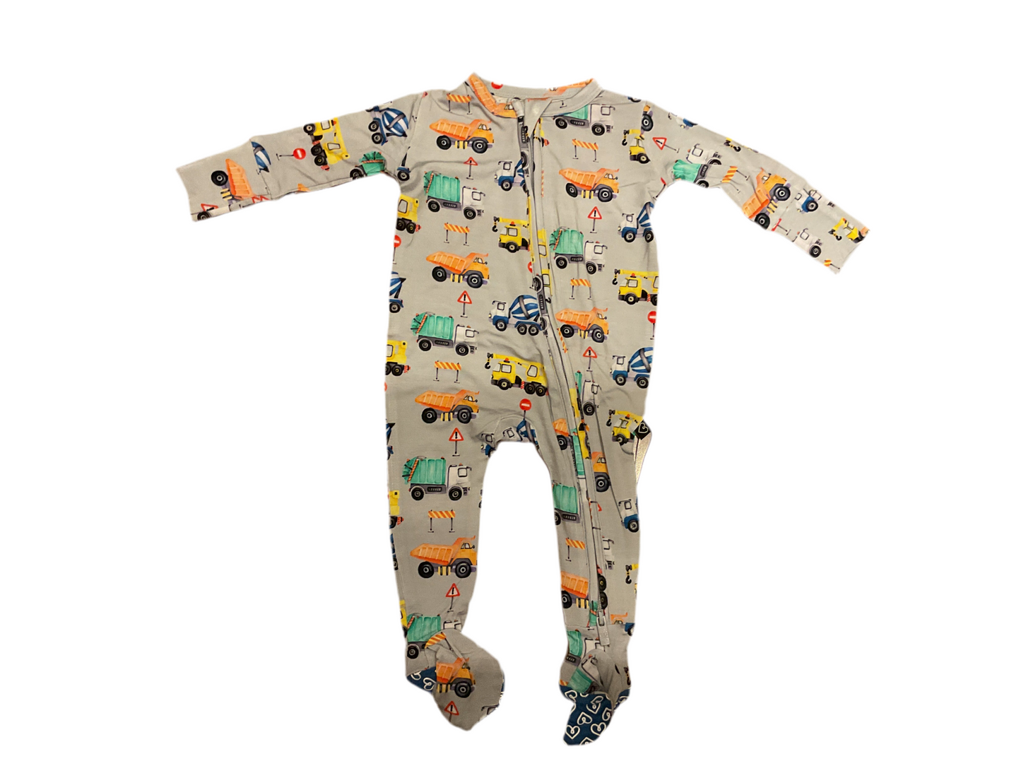 Lev Baby Construction Trucks zippered footie