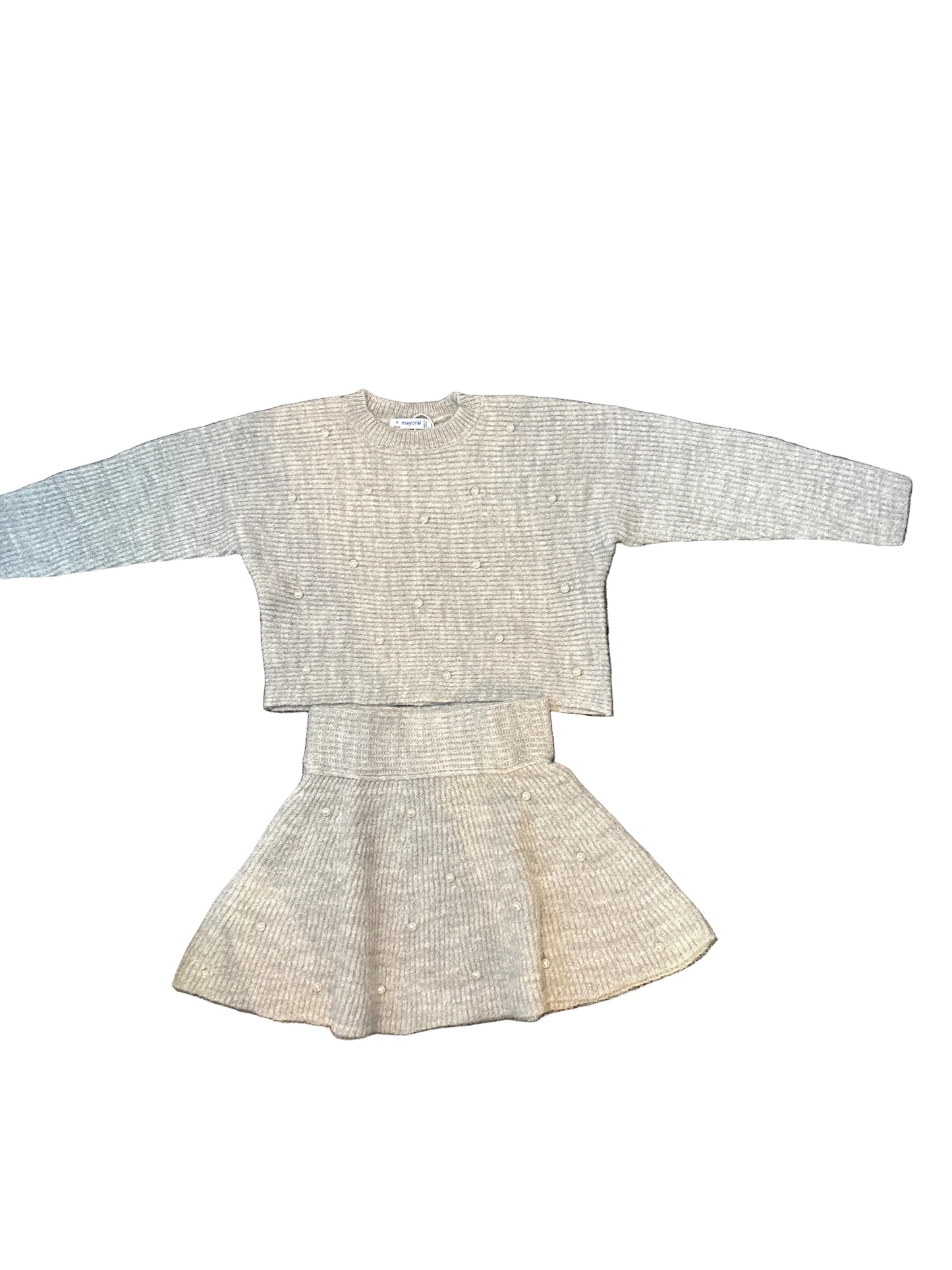 Grey pearl knit sweater & skirt set
