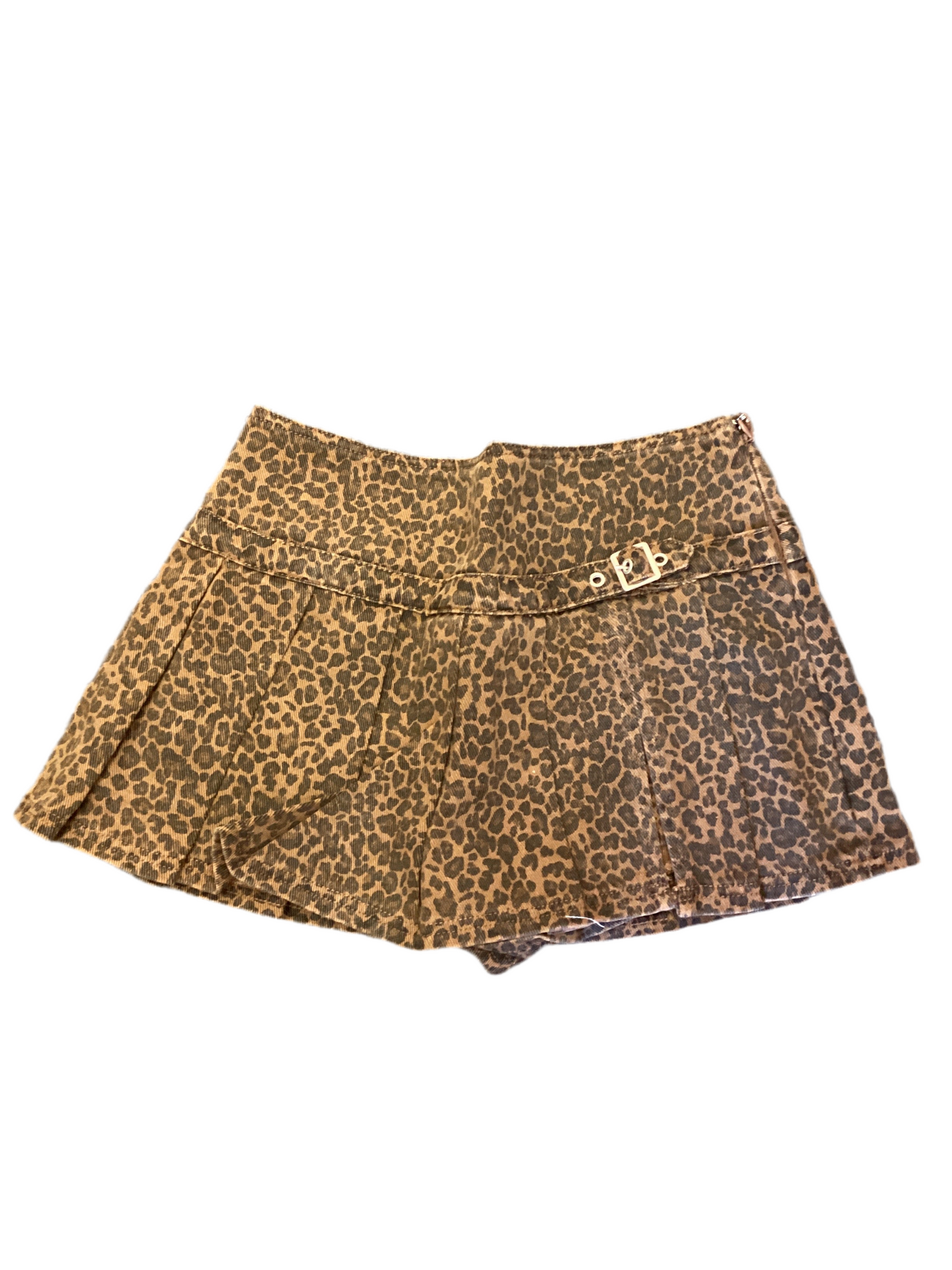 Leopard printed denim skort