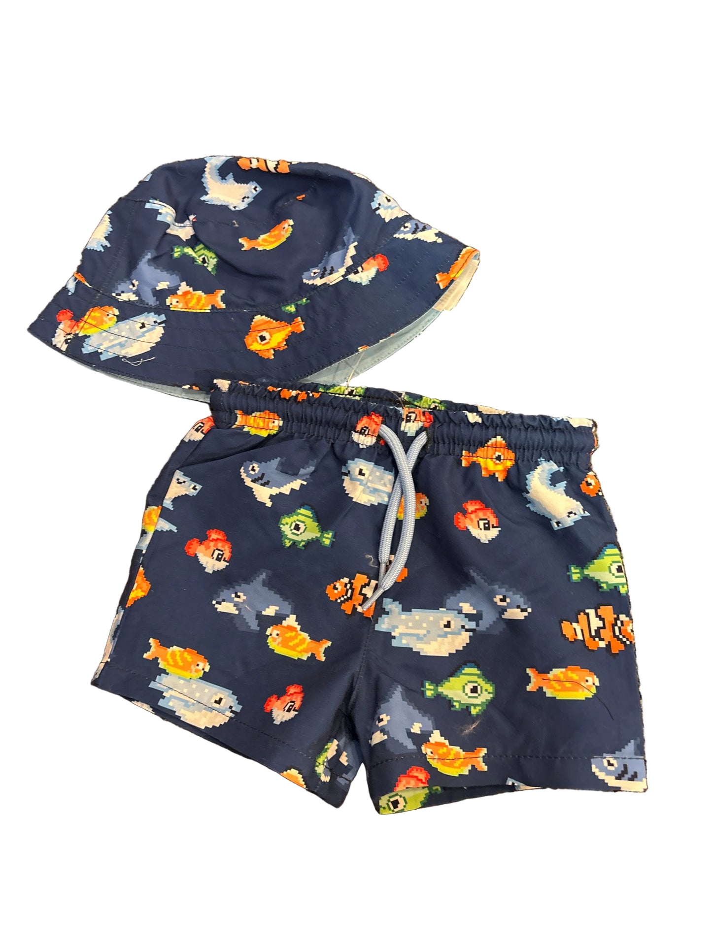 Blue fish swimsuit with hat