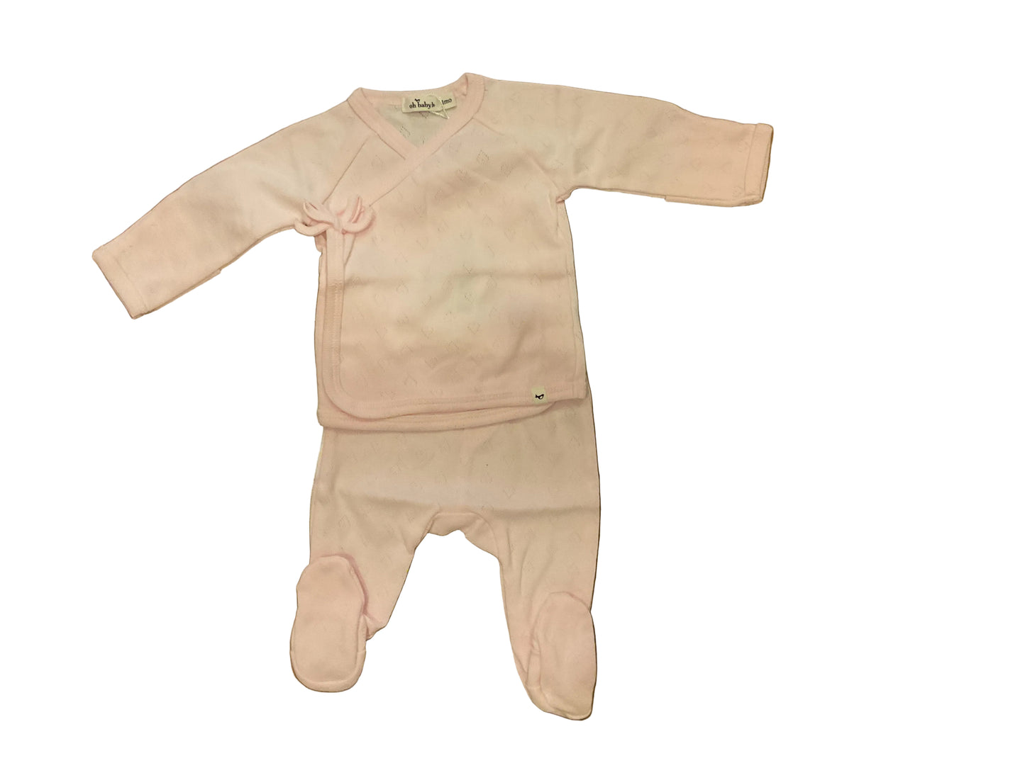 Hearts pointelle kimono w/bow-pale pink