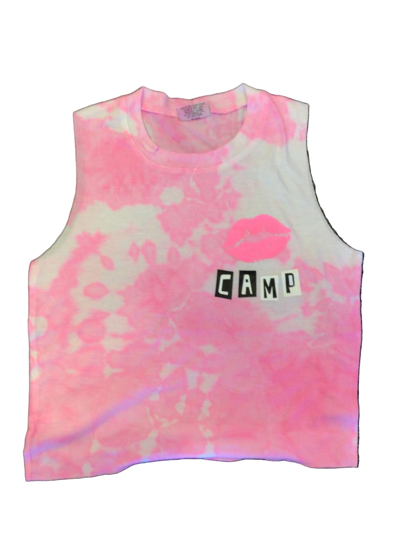 Camp lips pink tie dye tank top