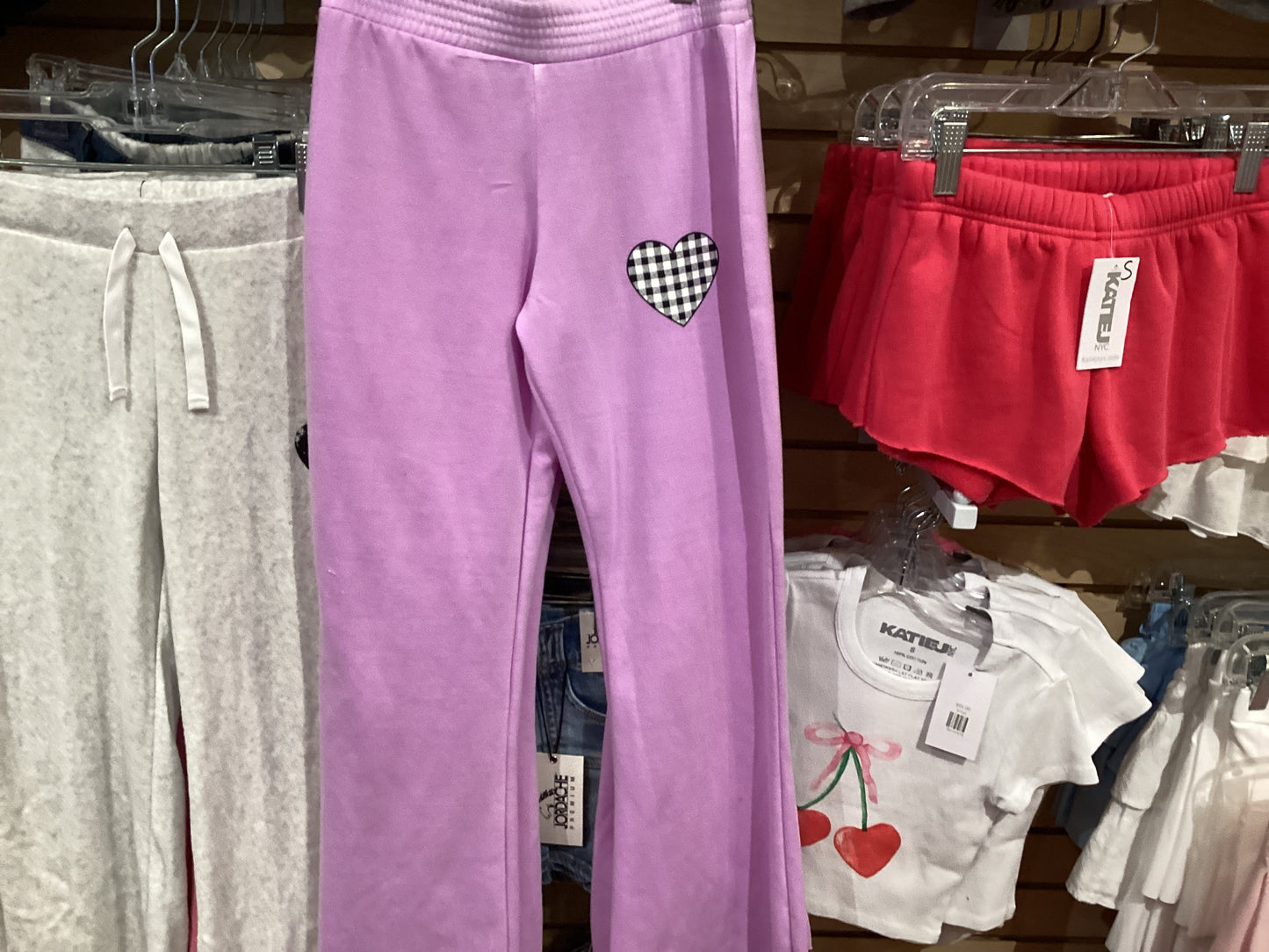 Firehouse purple check heart flare pants