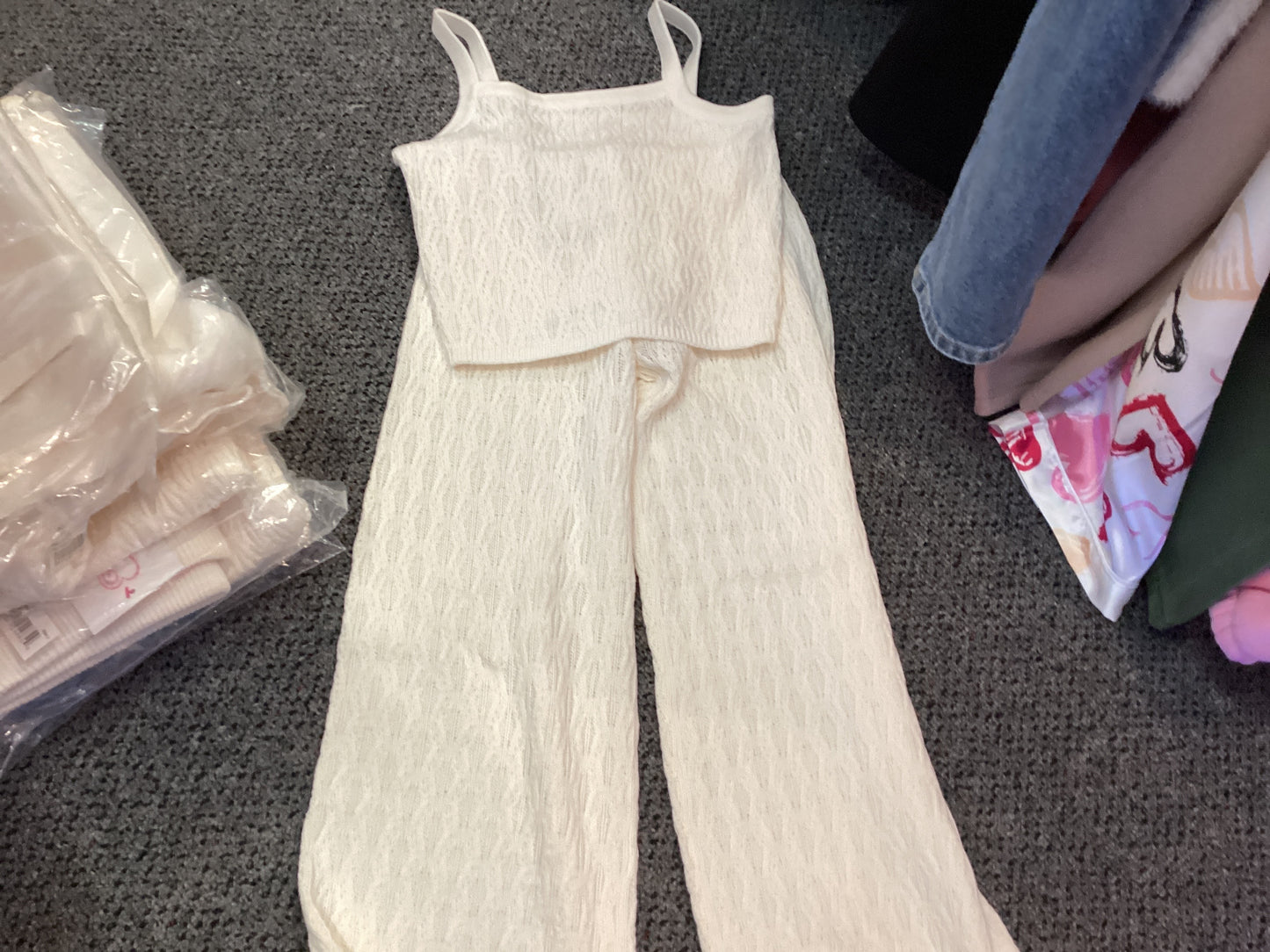 Design History cream flare pants w/tank top