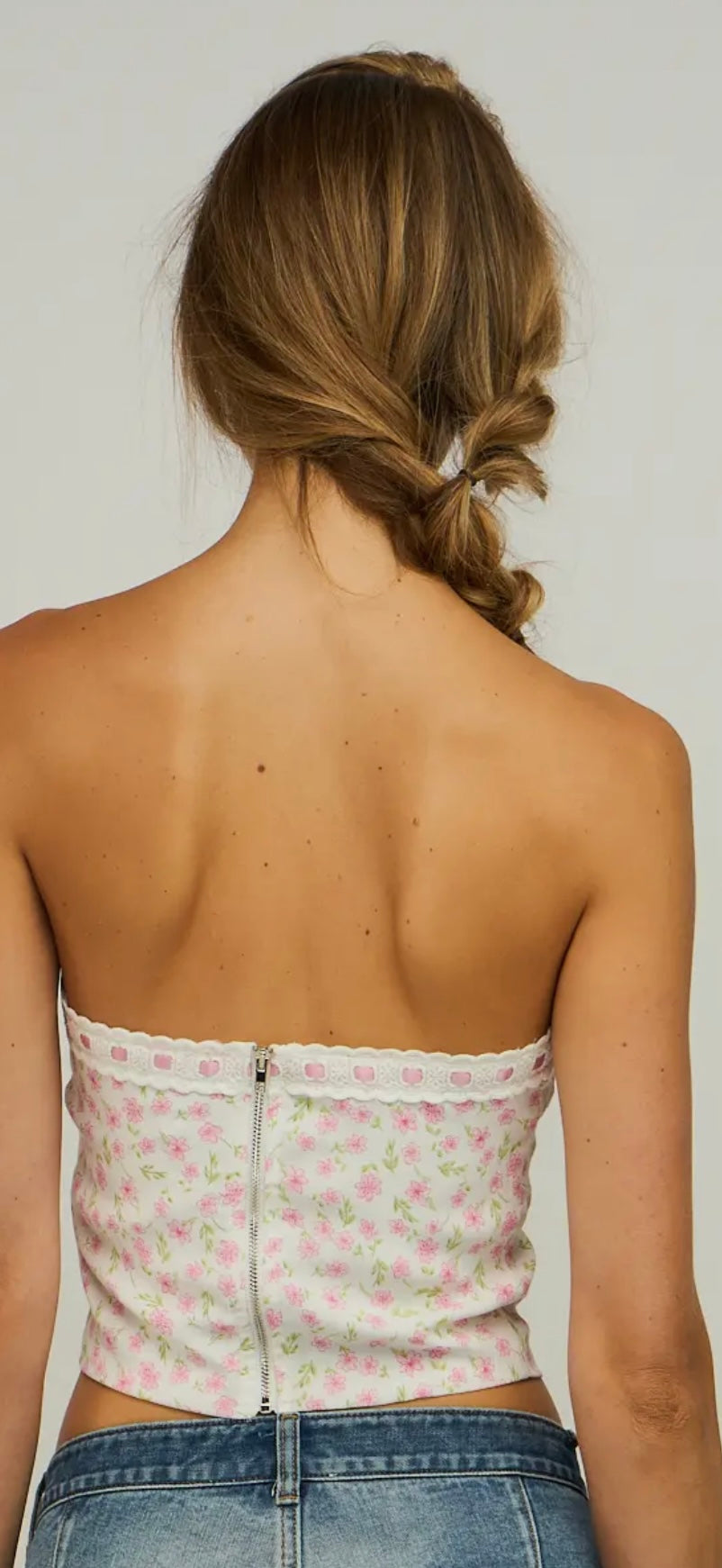 Sky to Moon Ditsy Floral Lace Back Zipper Tube Top