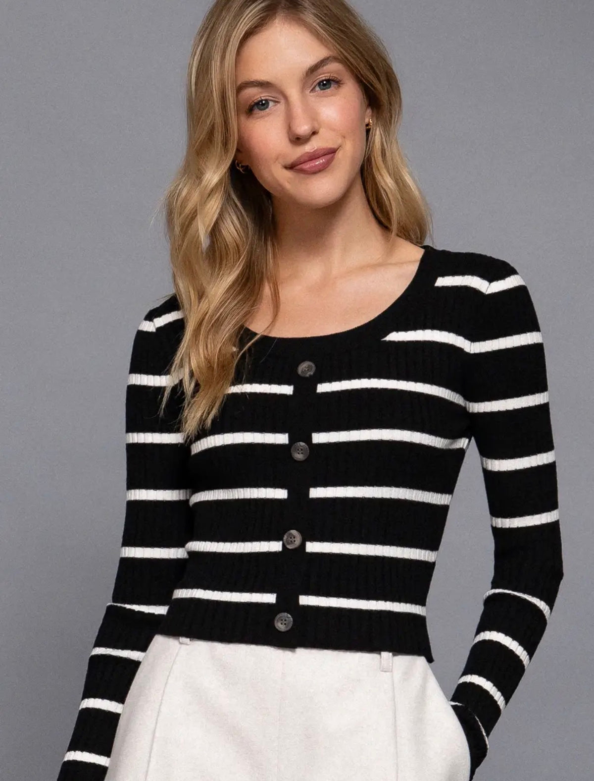 Black and white striped cardigan
