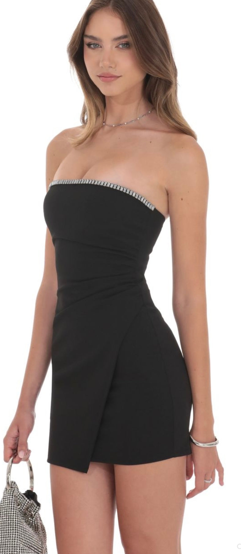 Black strapless with rhinestone