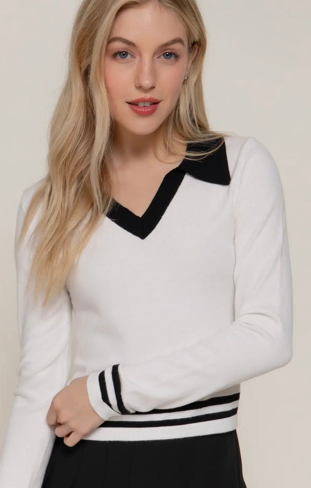 Long Sleeve Contrast Polo