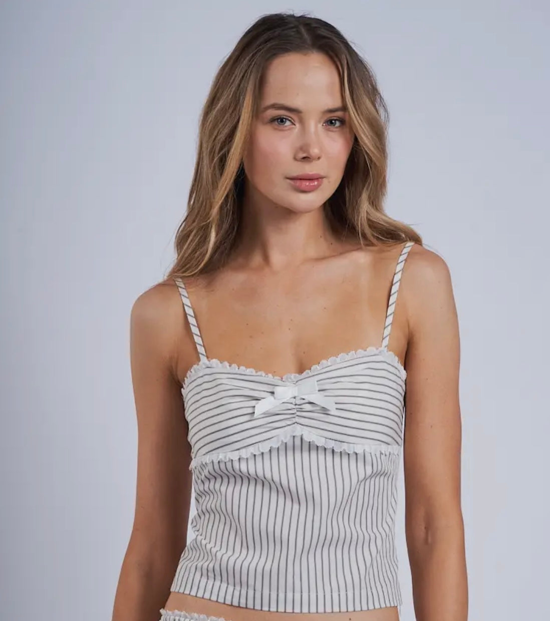 Sky to Moon Stripe Lace Ribbon Cami