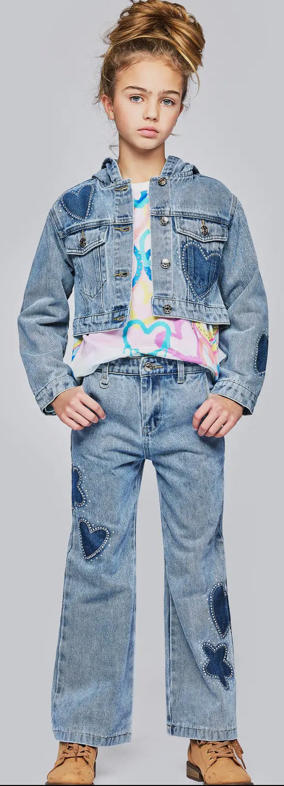 Tween Rhinestone Shadow Heart/Flower Jean
